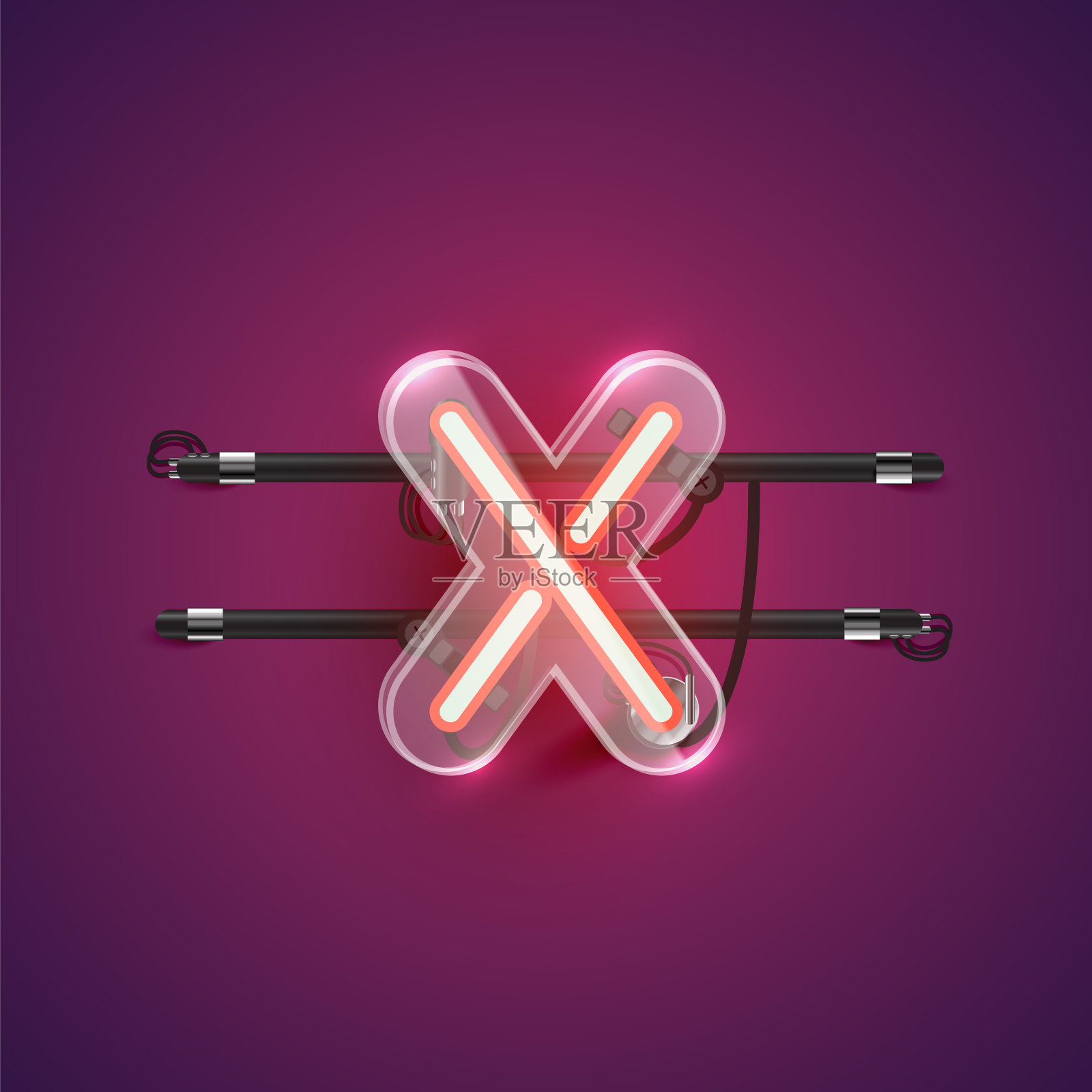 现实的霓虹灯X字符与塑料外壳周围，矢量插图插画图片素材