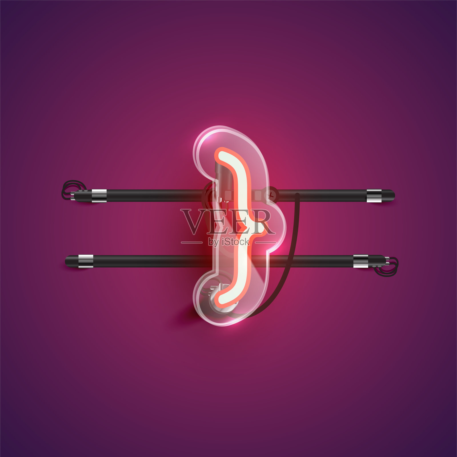 真实的霓虹灯“括号”字符与塑料外壳周围，矢量插图插画图片素材