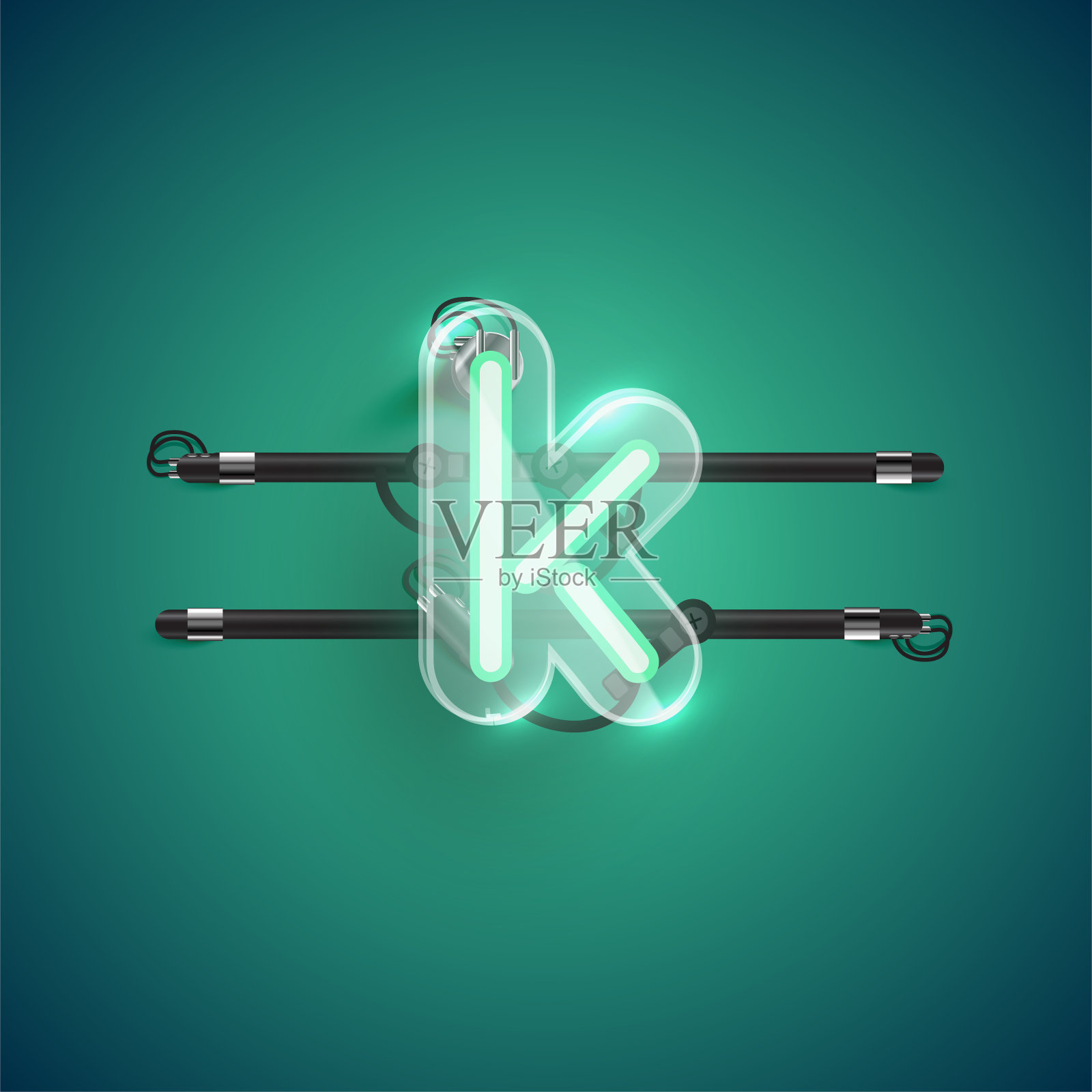 现实霓虹K字符与塑料外壳周围，矢量插图设计元素图片