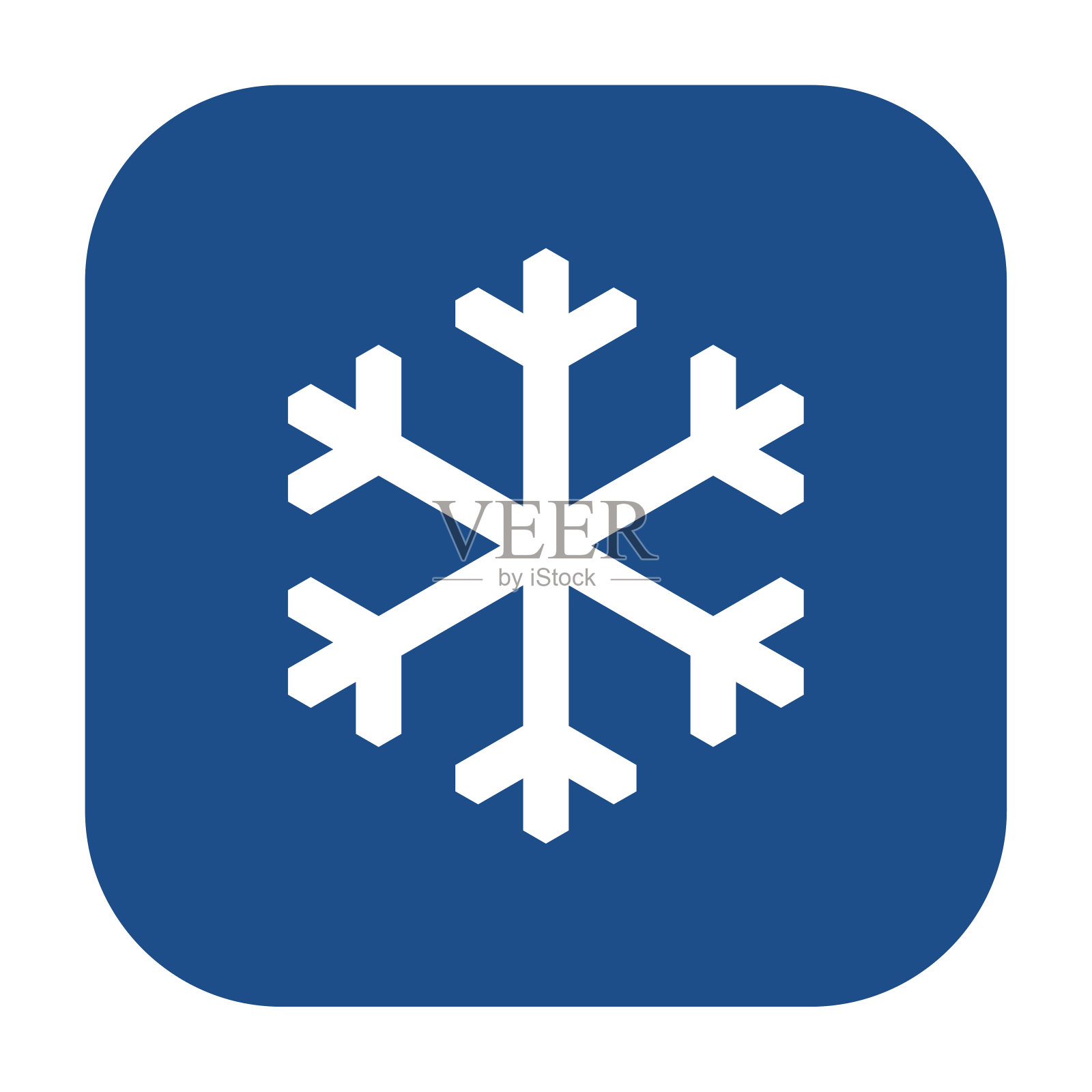 蓝色圆形方形雪花图标，按钮孤立在白色背景上。图标素材