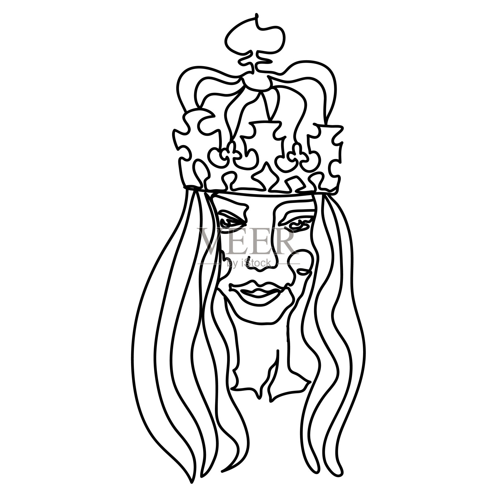 美丽的女人的脸与化妆手绘矢量插图。时尚原创图形肖像与美丽的年轻迷人的女孩模型。时尚、风格、美丽。图形,草图。插画图片素材