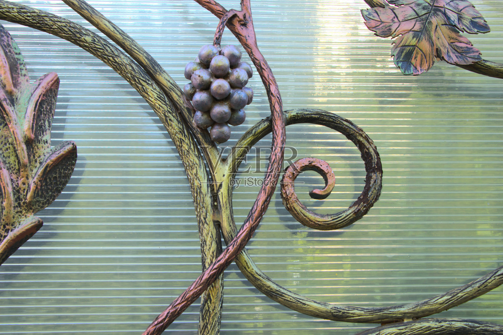 门上铁锻造，带有藤蔓纹理背景。照片摄影图片