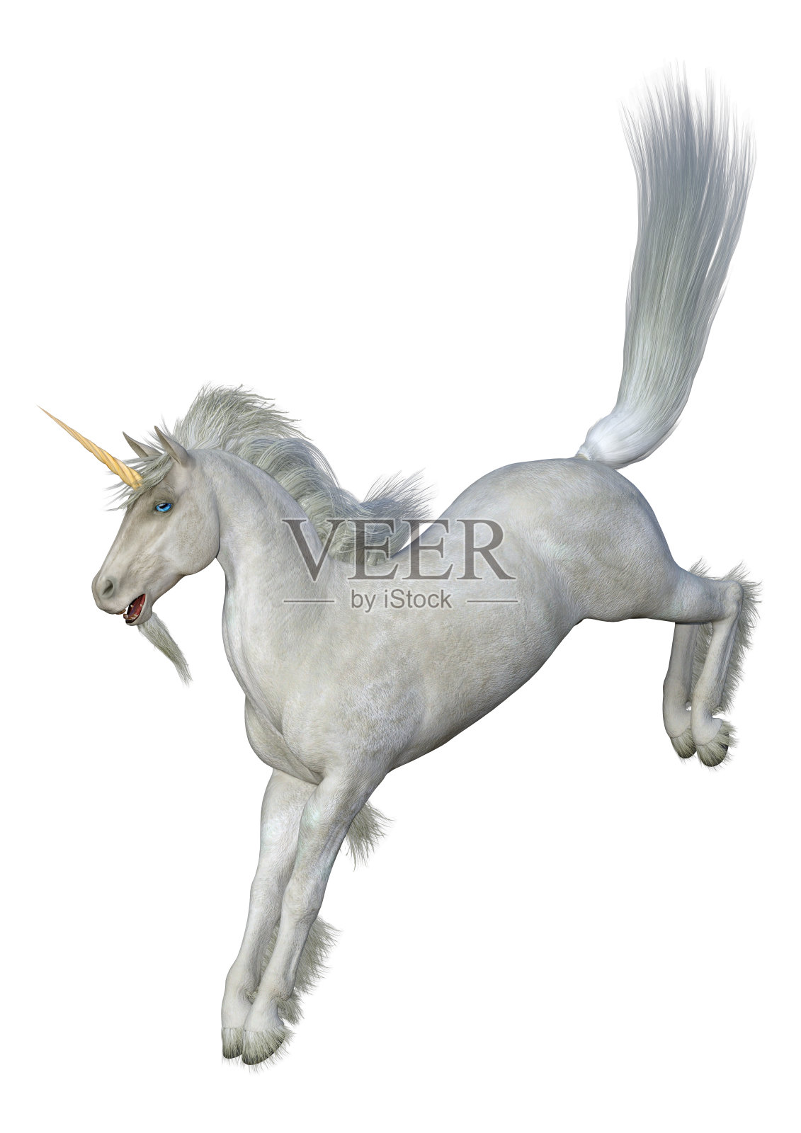 3D插图幻想白色独角兽的白色照片摄影图片