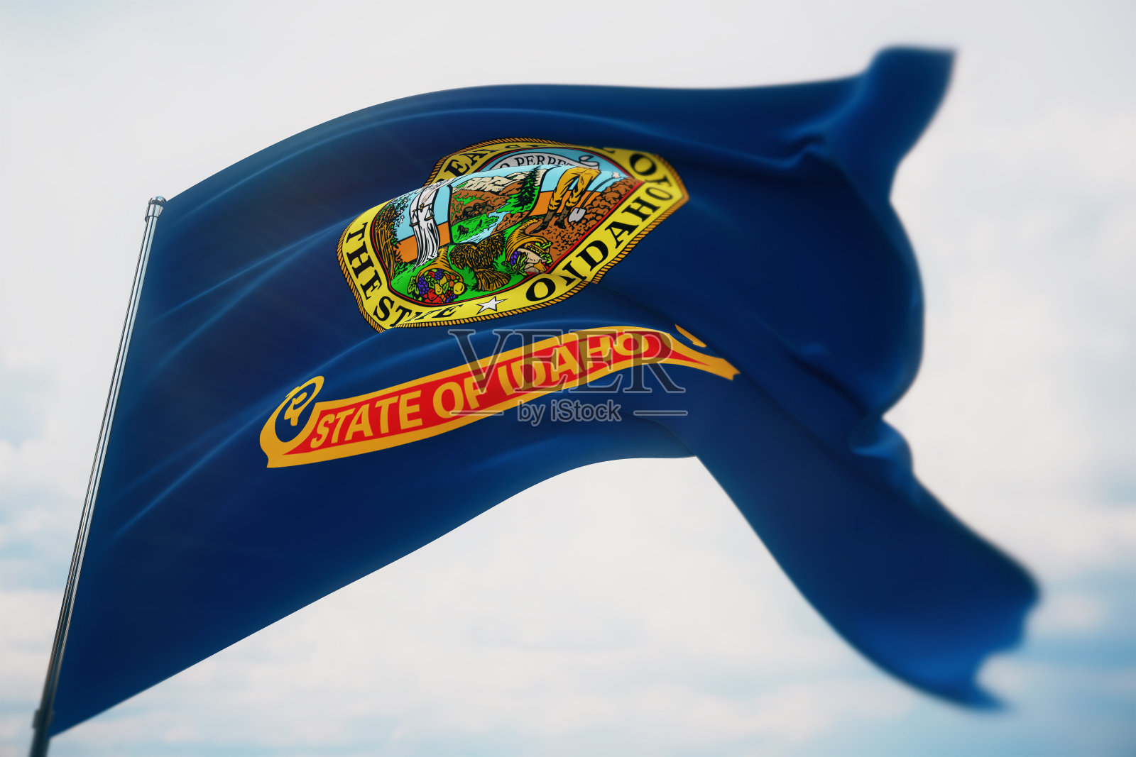 美国的国旗。爱达荷州旗。3 d演示。美利坚合众国各州国旗收藏。照片摄影图片