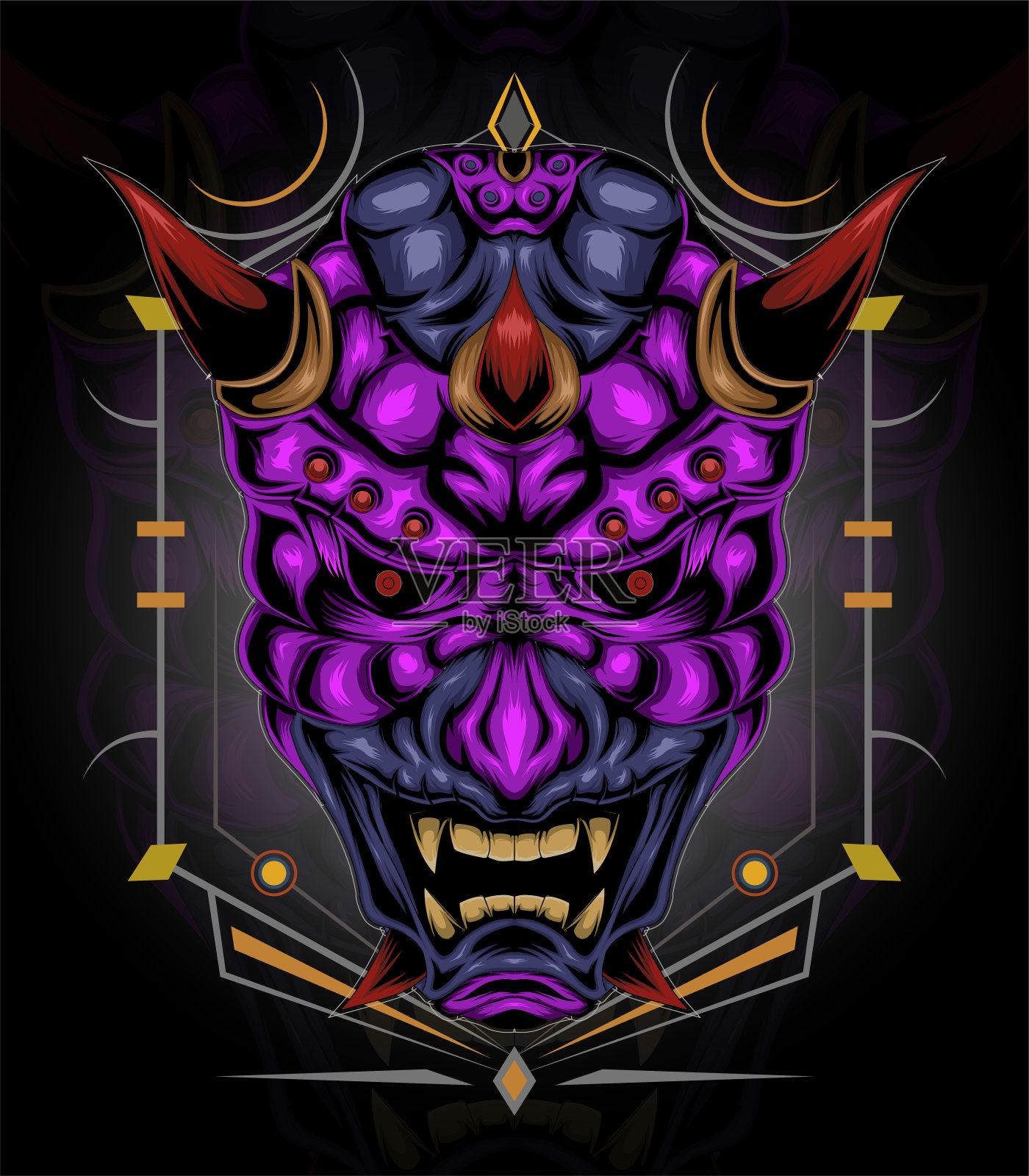 魔鬼的脸说明。恶魔的负责人。日本鬼面具。插画图片素材