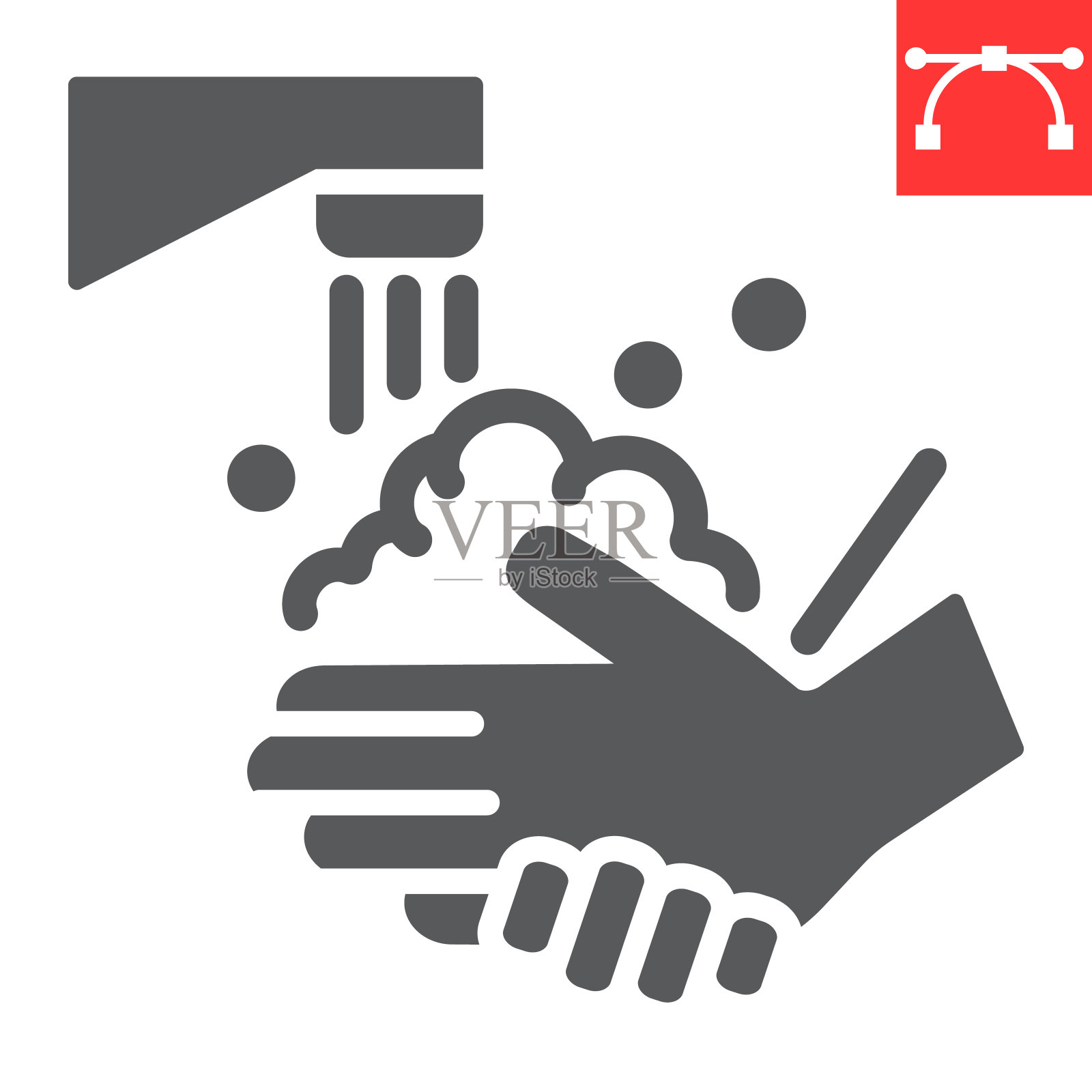 洗手符号图标、冠状病毒和covid-19、洗手符号矢量图形、可编辑笔触实体图标，eps 10。插画图片素材