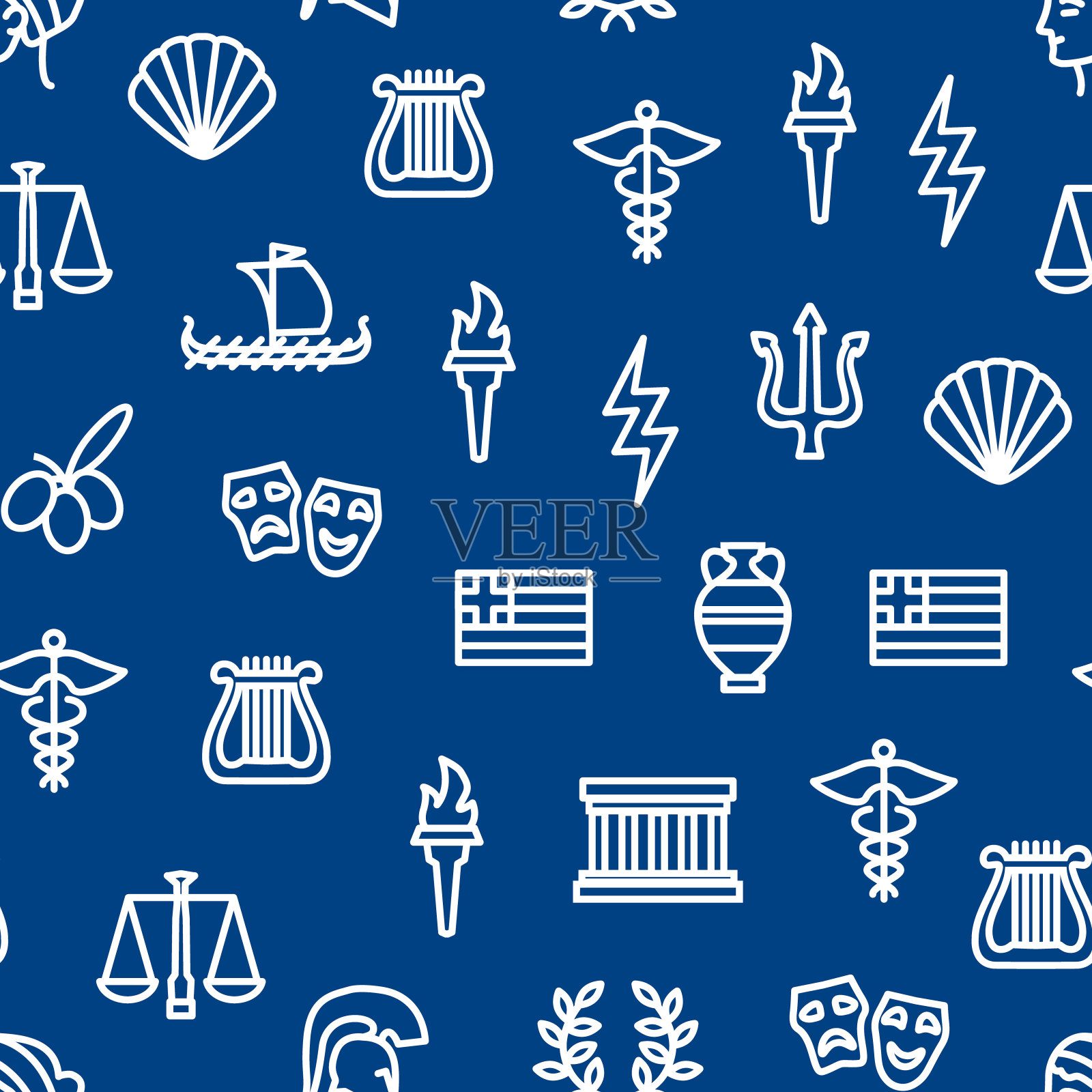 希腊概念细线无缝图案背景。向量插画图片素材