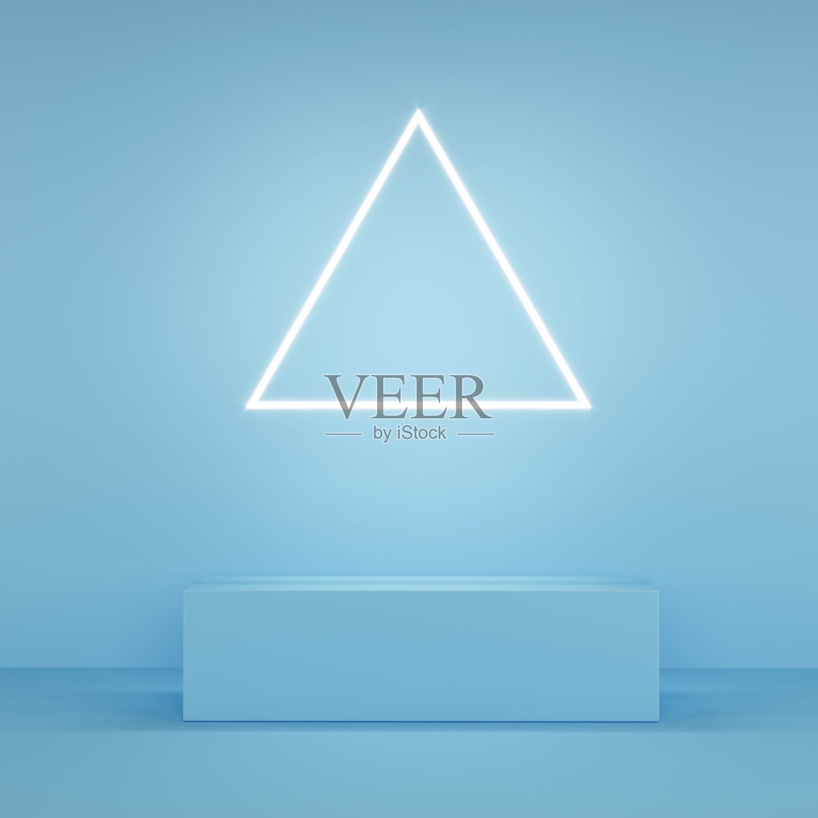 蓝色背景粉色三角形霓虹灯3D展示照片摄影图片