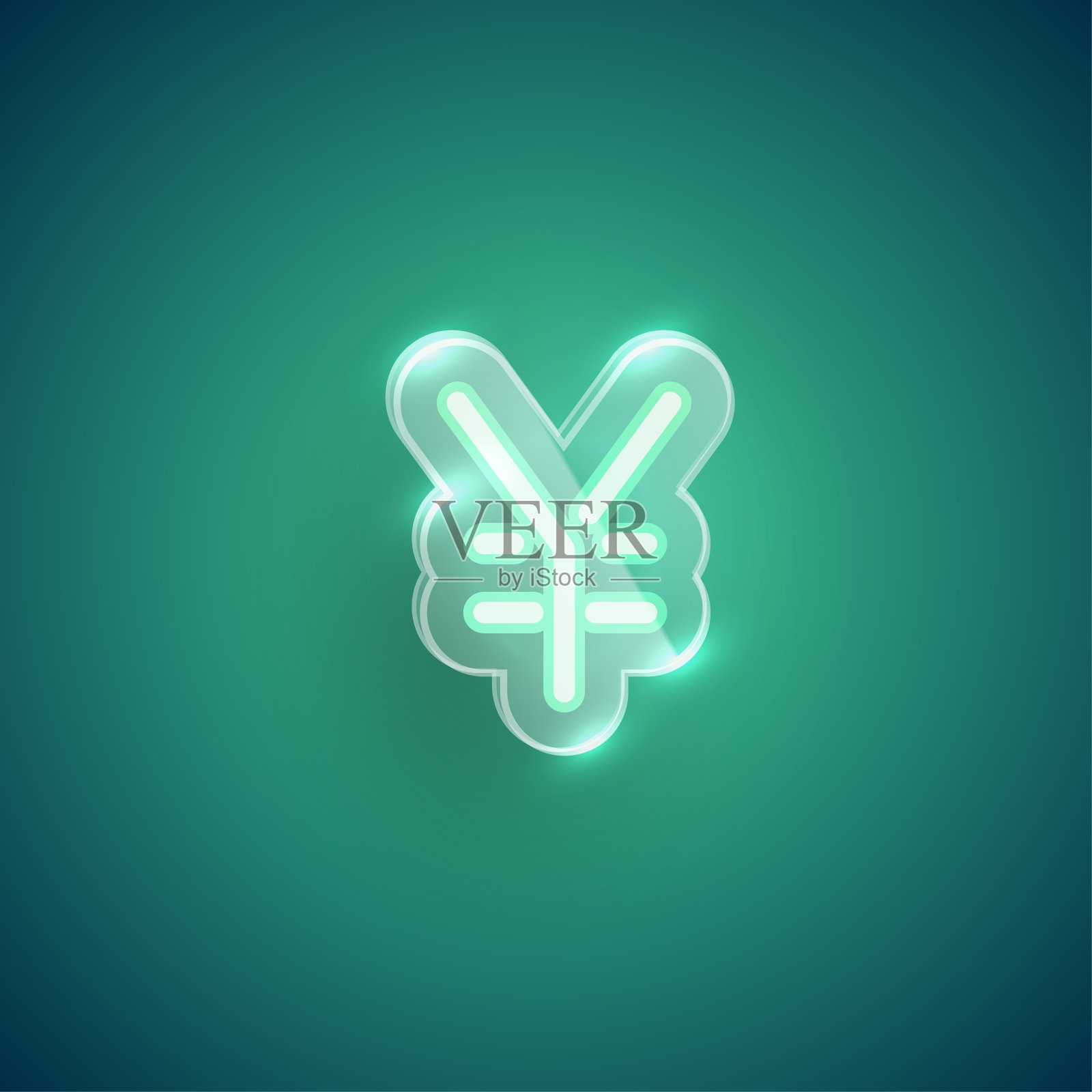 现实霓虹'日圆/胡安标志'字符与塑料外壳周围，矢量插图插画图片素材