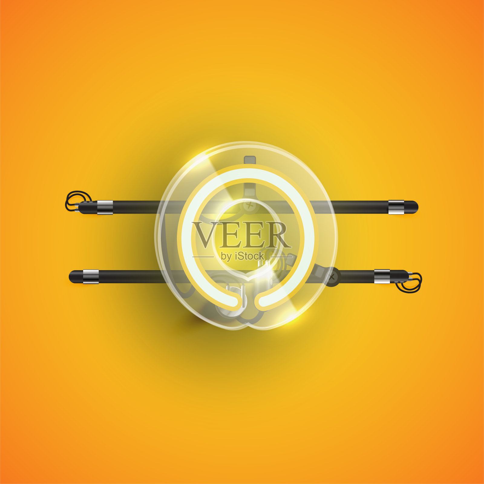 现实的霓虹O字符与塑料外壳周围，矢量插图插画图片素材