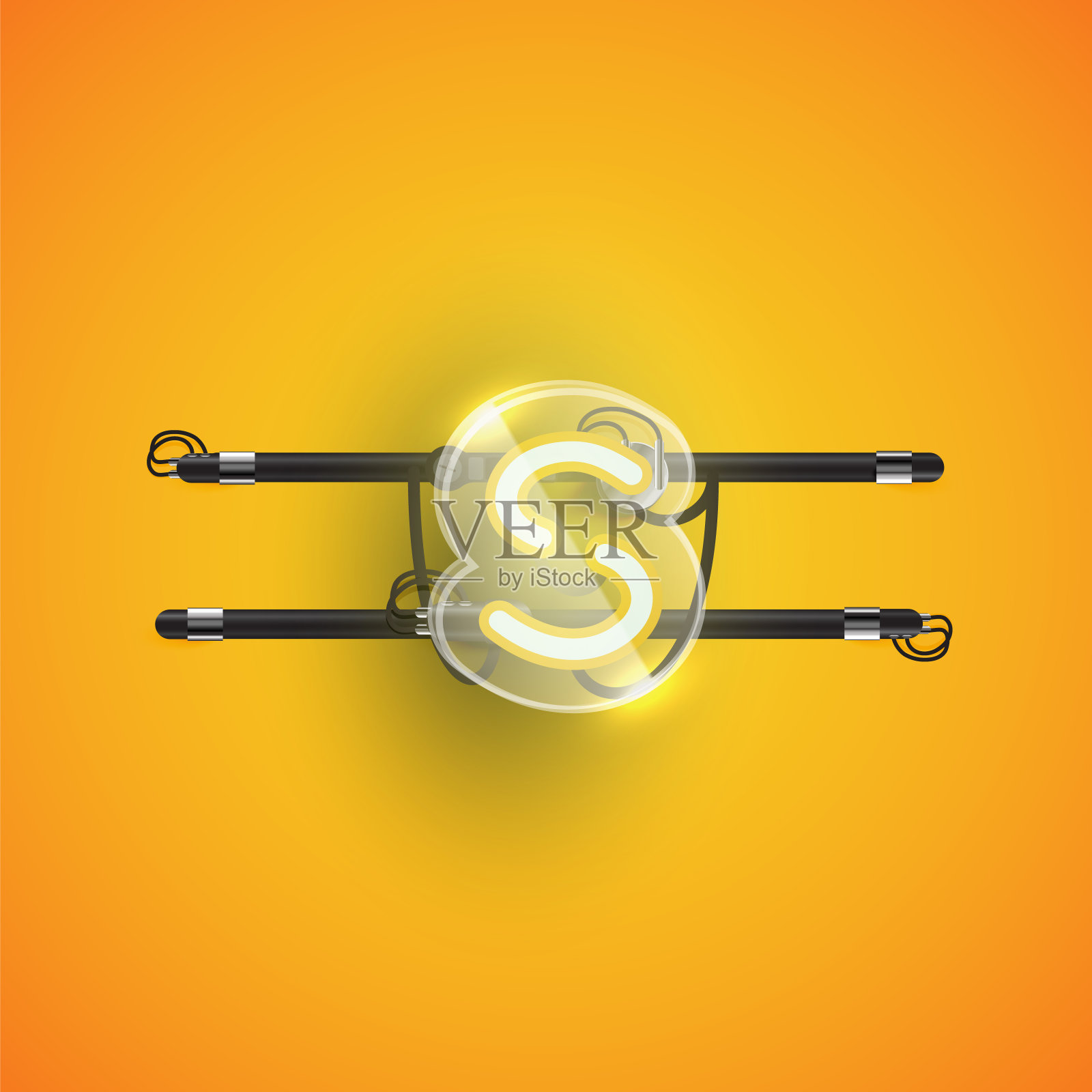 现实霓虹S字符与塑料外壳周围，矢量插图插画图片素材