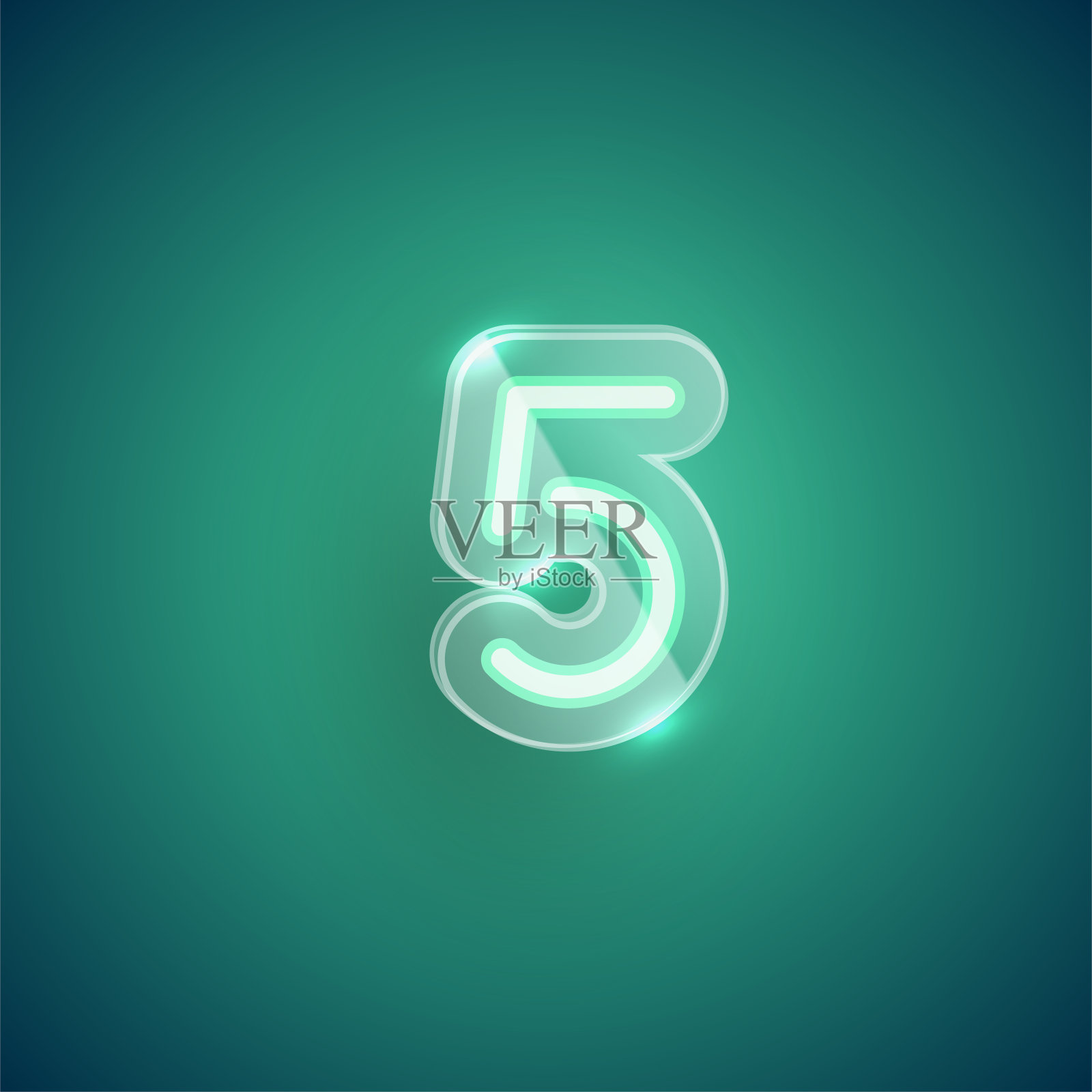 逼真的霓虹灯'5'字符与塑料外壳周围，矢量插图插画图片素材