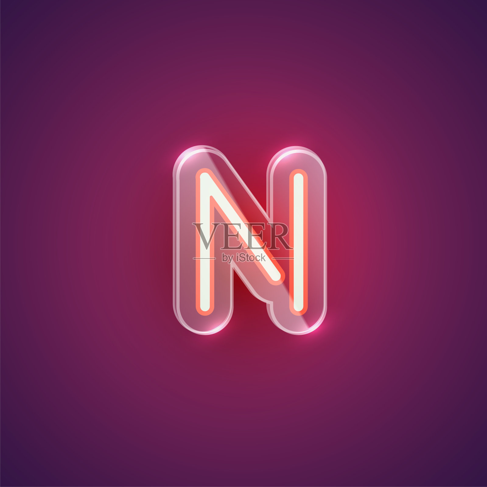 现实的霓虹灯N字符与塑料的情况下，矢量插图设计元素图片