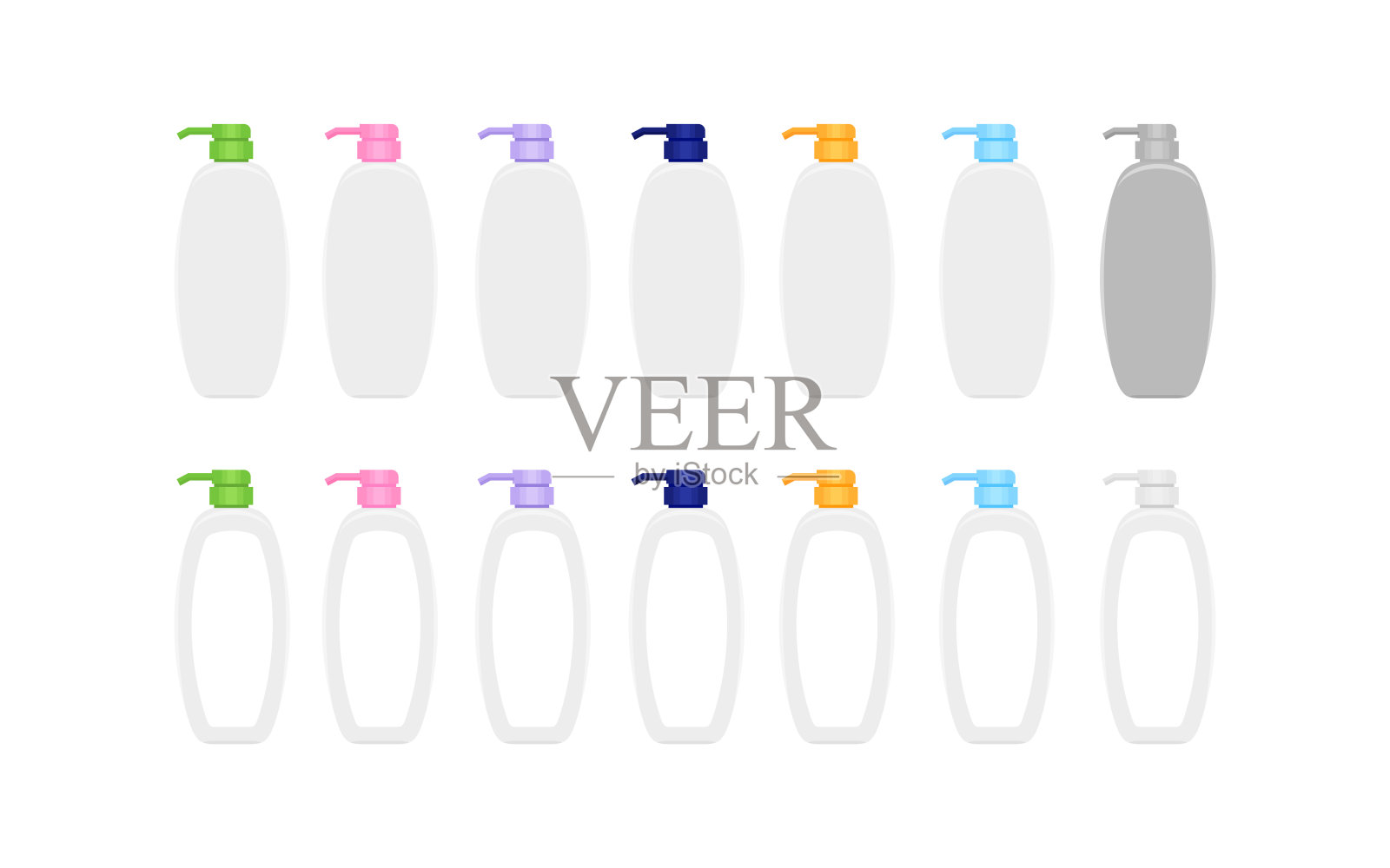 模型瓶塑料包装隔离白色，瓶收集化妆品容器设计，模板空白瓶标签图形，空瓶洗液，洗发水，霜或肥皂凝胶产品插画图片素材
