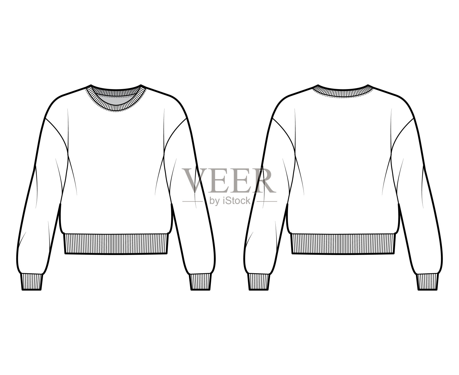 棉毛利运动衫技术时尚插图与放松合身，船员领口，长袖。平的跳投插画图片素材