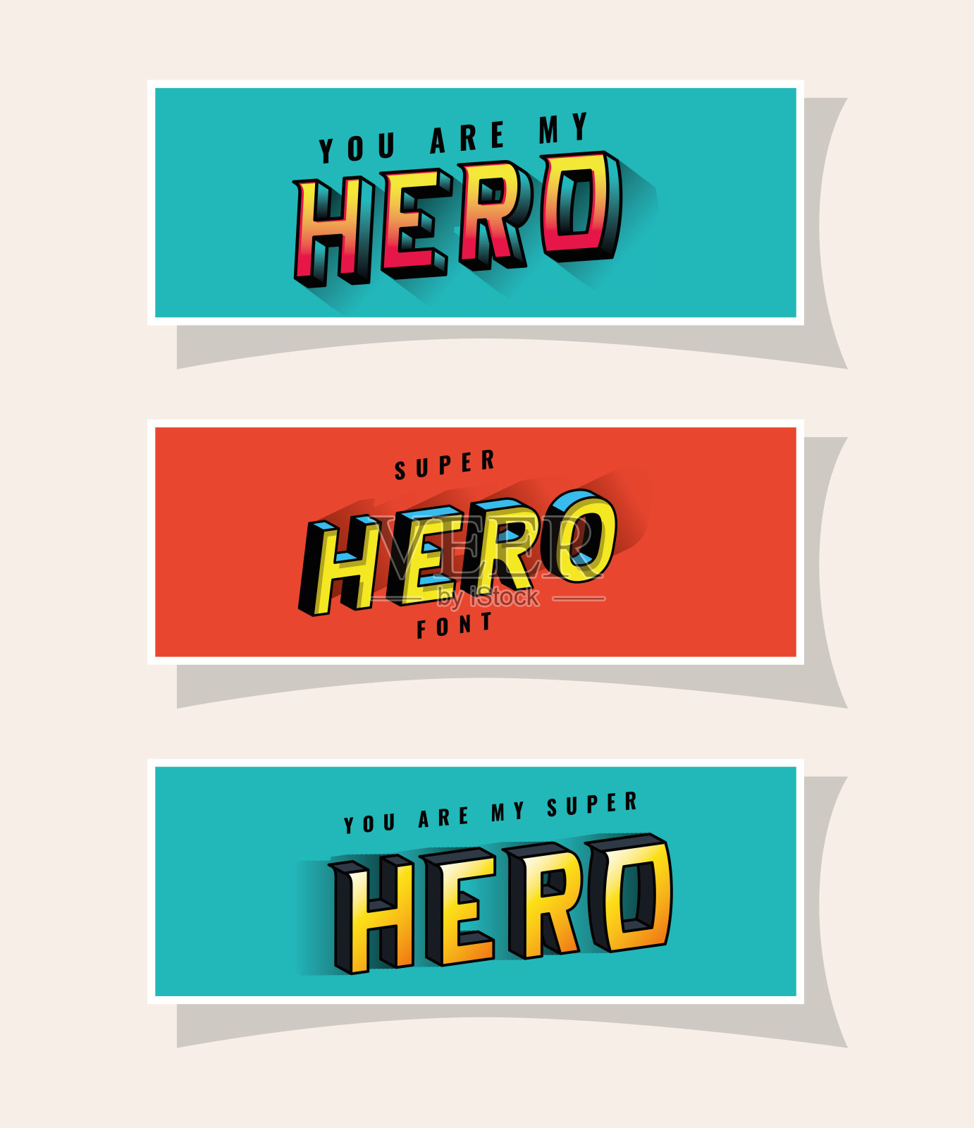 3d英雄字母设置在红色和蓝色的背景矢量设计插画图片素材