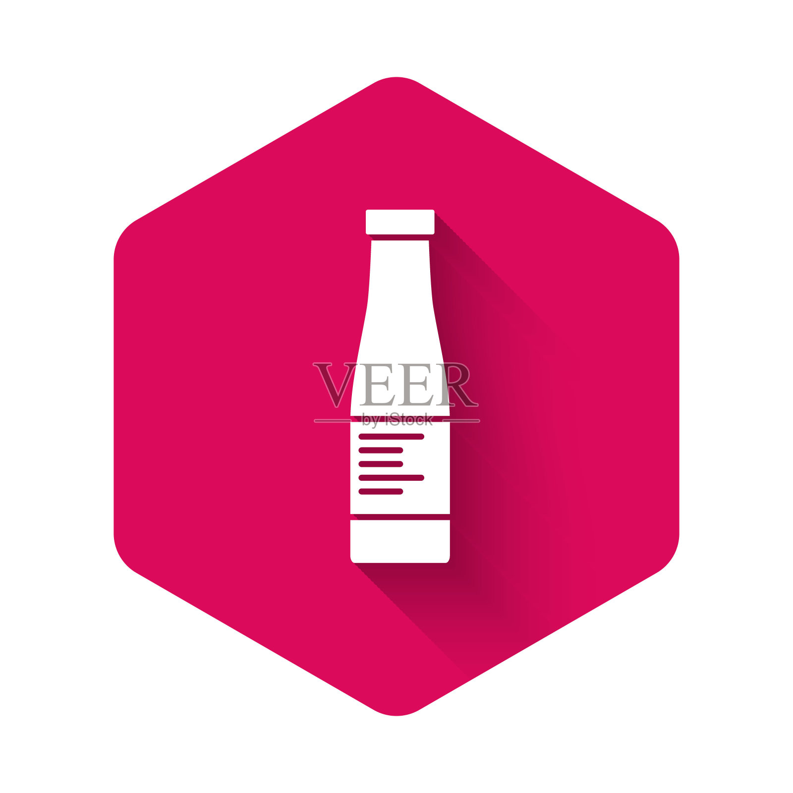 白色酱瓶图标孤立与长影子。番茄酱、芥末酱和蛋黄酱瓶子和快餐酱。粉红色的六角按钮。向量插画图片素材