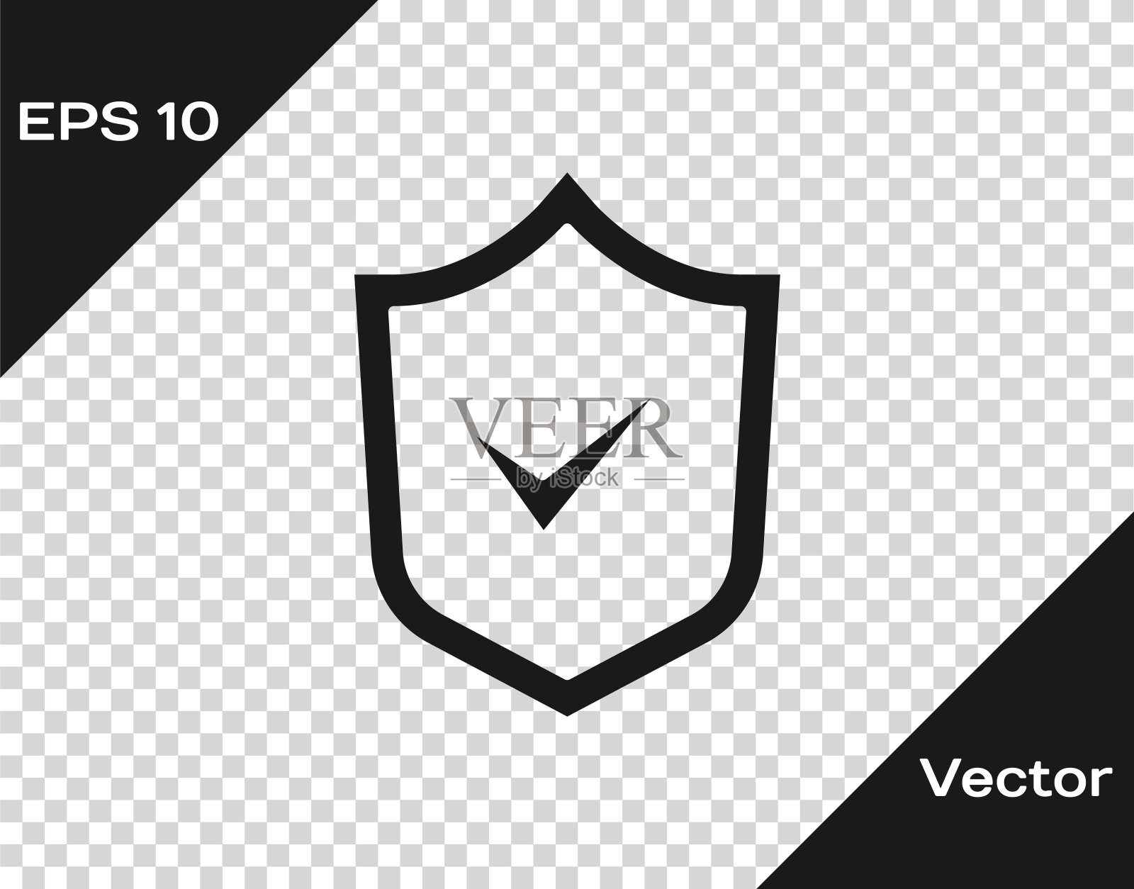 黑色盾牌与检查标记图标隔离在透明背景上。安全、安全、保护、隐私的概念。批号批准。向量插画图片素材