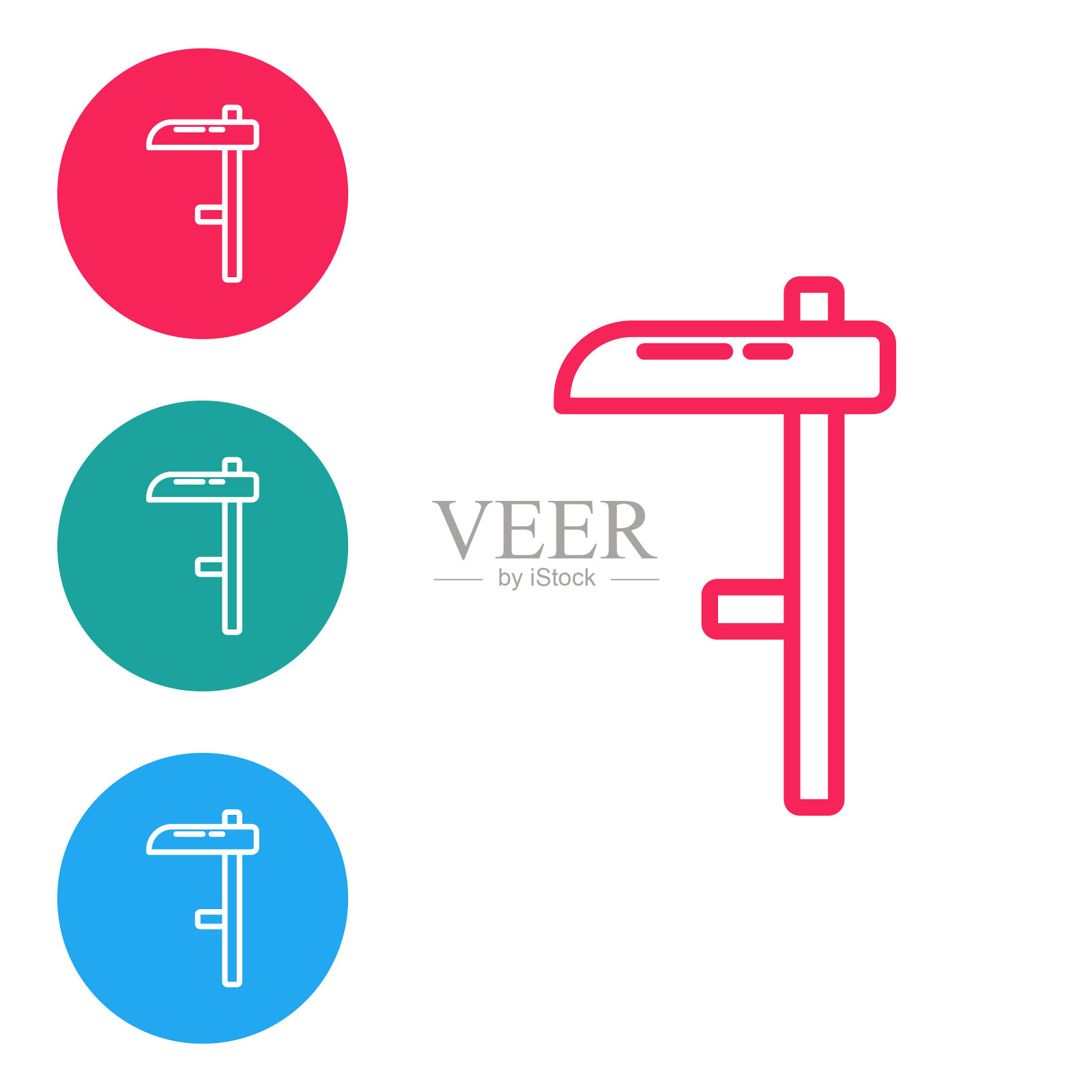 红线镰刀图标白色背景。圆形按钮中的设置图标。矢量图图标素材