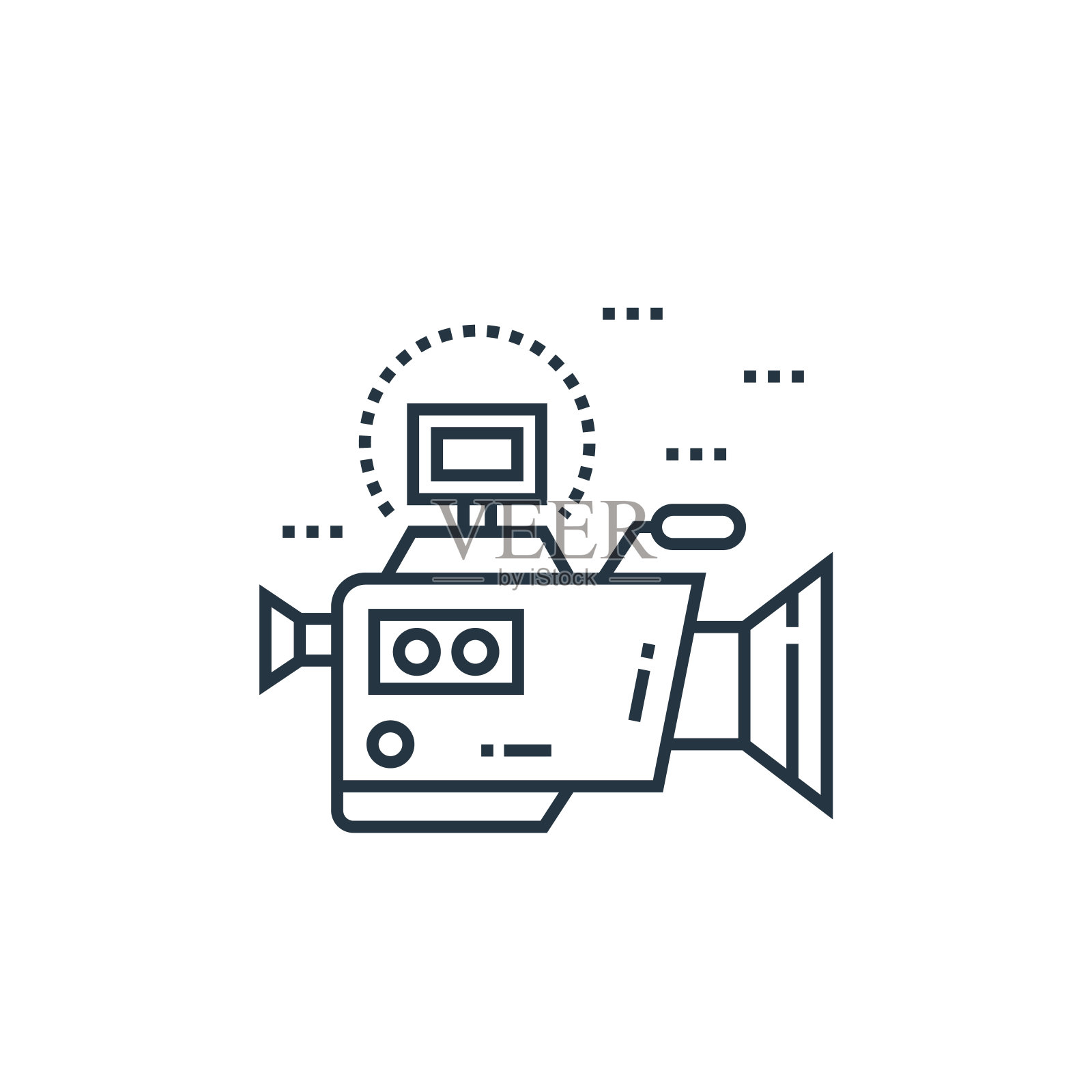 视频摄像机矢量图标孤立的白色背景。轮廓线，细线摄像头图标，用于网站设计和手机，应用程序开发。细线视频摄像机轮廓图标矢量插图。图标素材