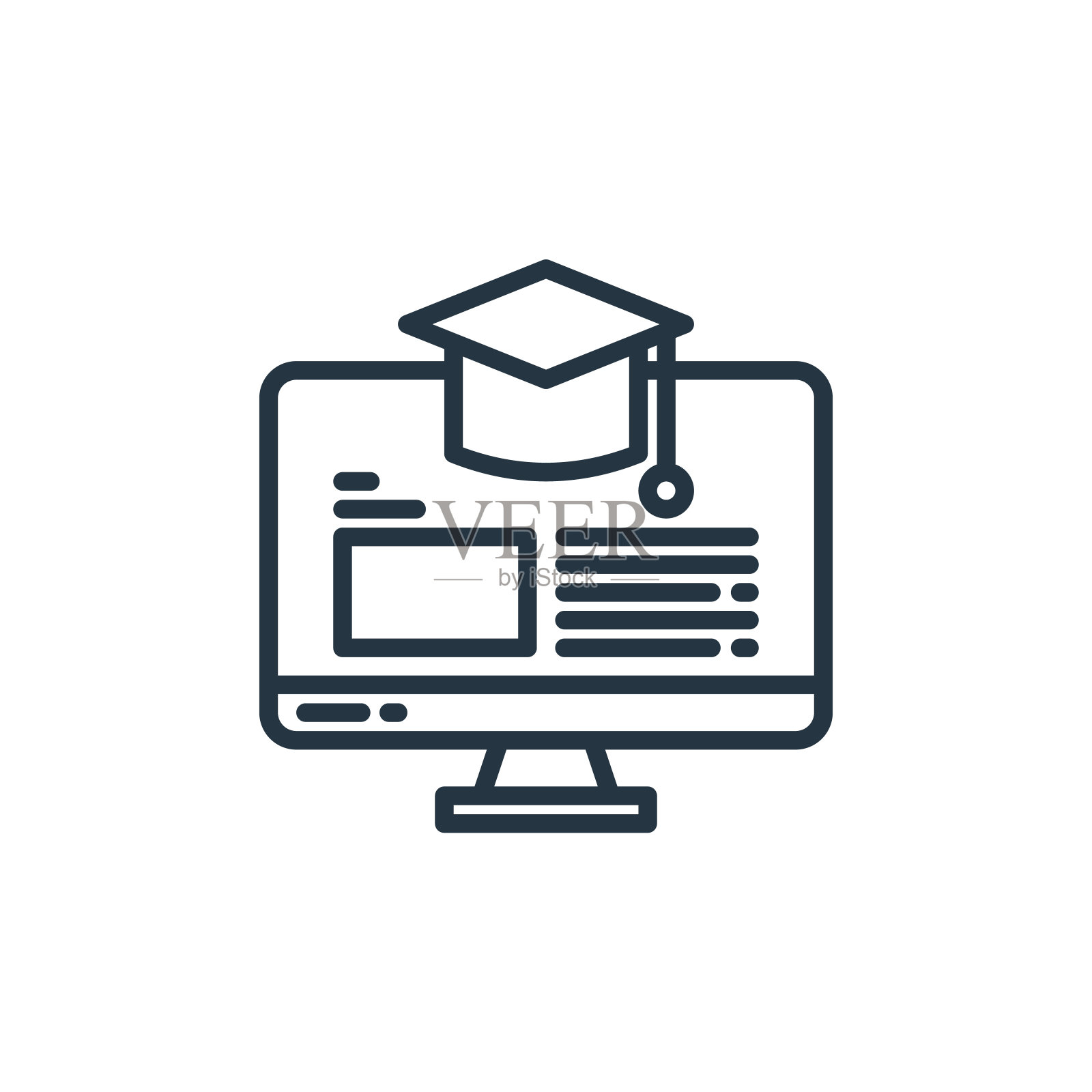 E学习矢量图标孤立在白色背景。轮廓，细线学习图标用于网站设计和手机，应用程序开发。。细线学习大纲图标矢量插图。。插画图片素材