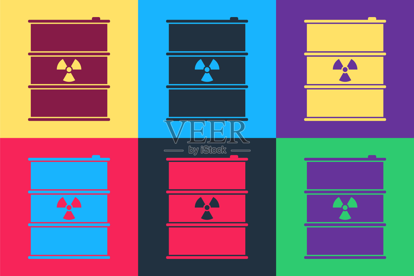 波普艺术：桶装放射性废料图标插画图片素材