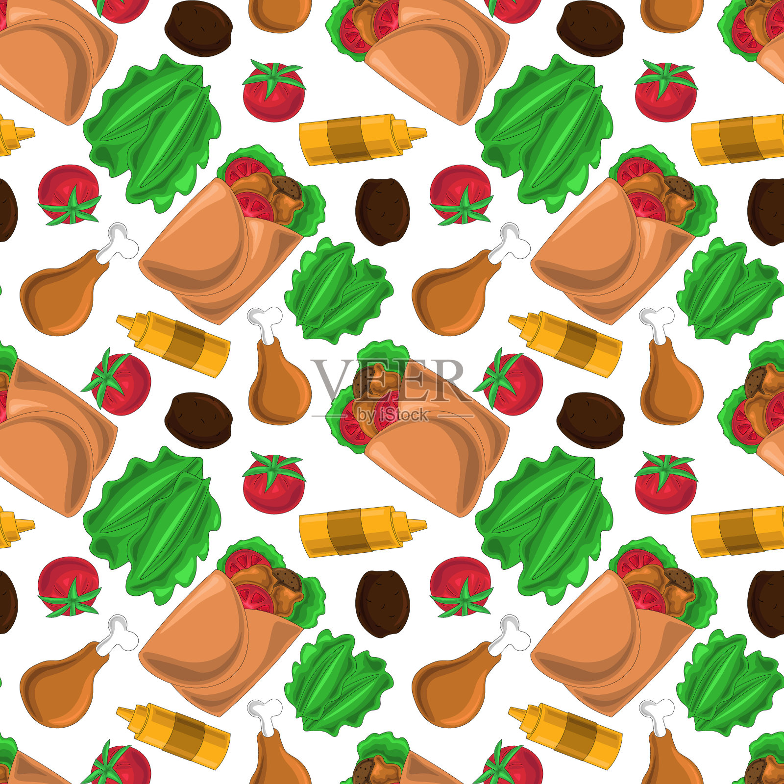 无缝模式与沙瓦玛和成分插画图片素材