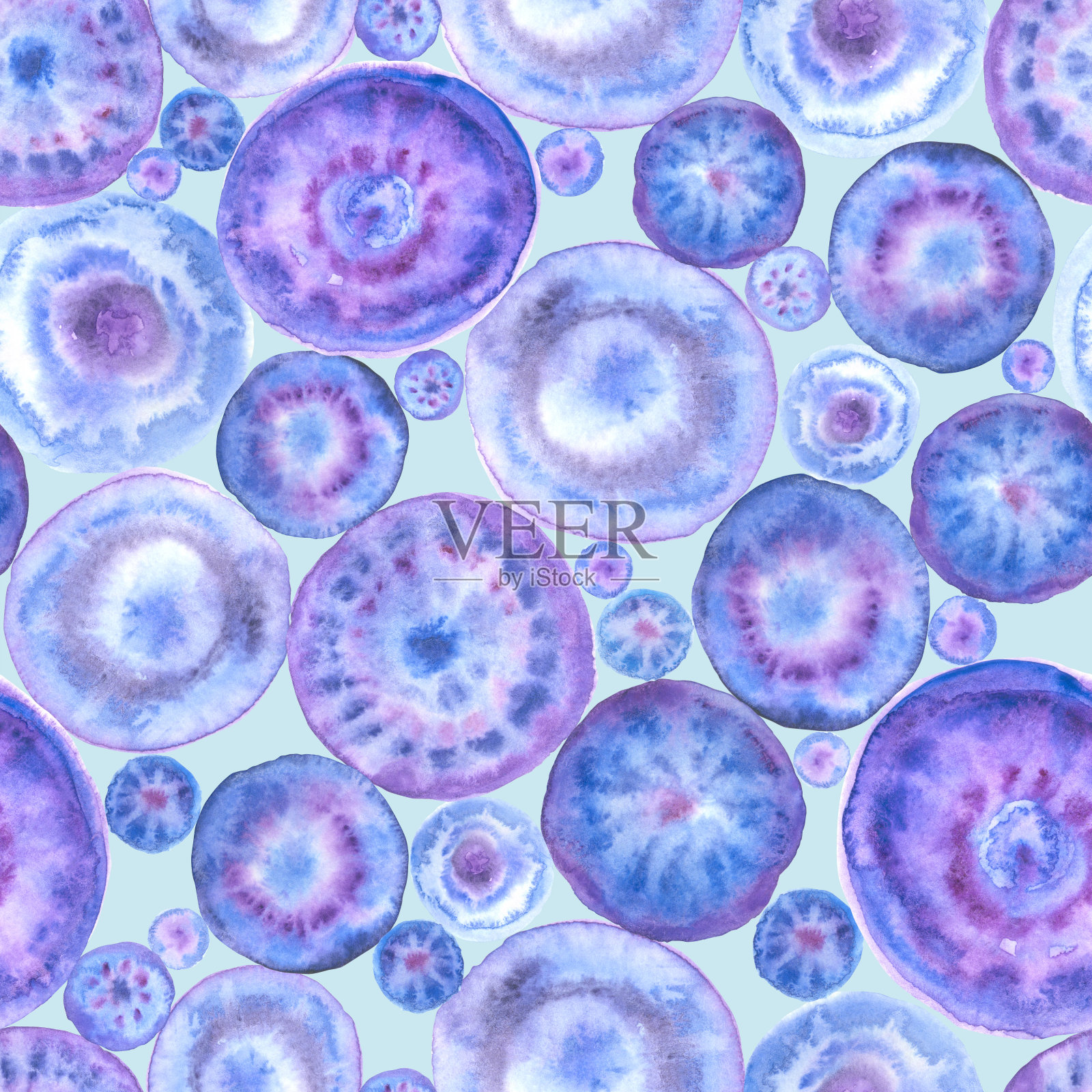 无缝模式水彩同心圆在蓝色调插画图片素材