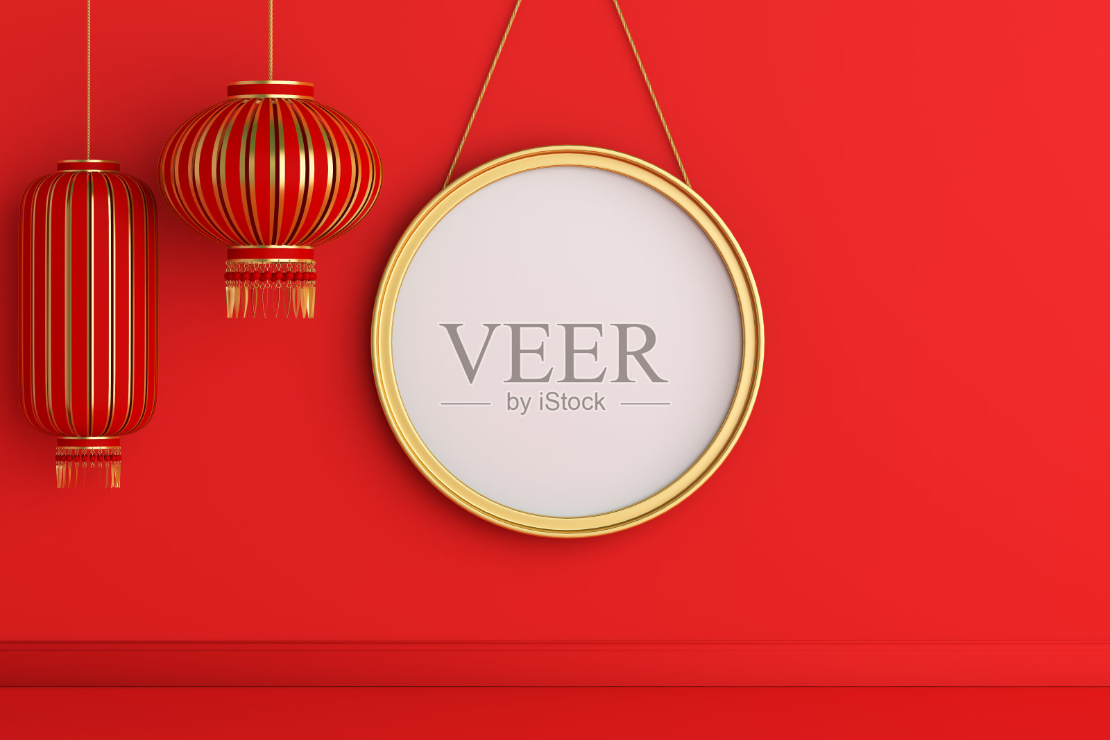 中秋快乐背景，春节，红灯笼，恭喜发财，复制空间模型，模板，3D渲染插图。照片摄影图片