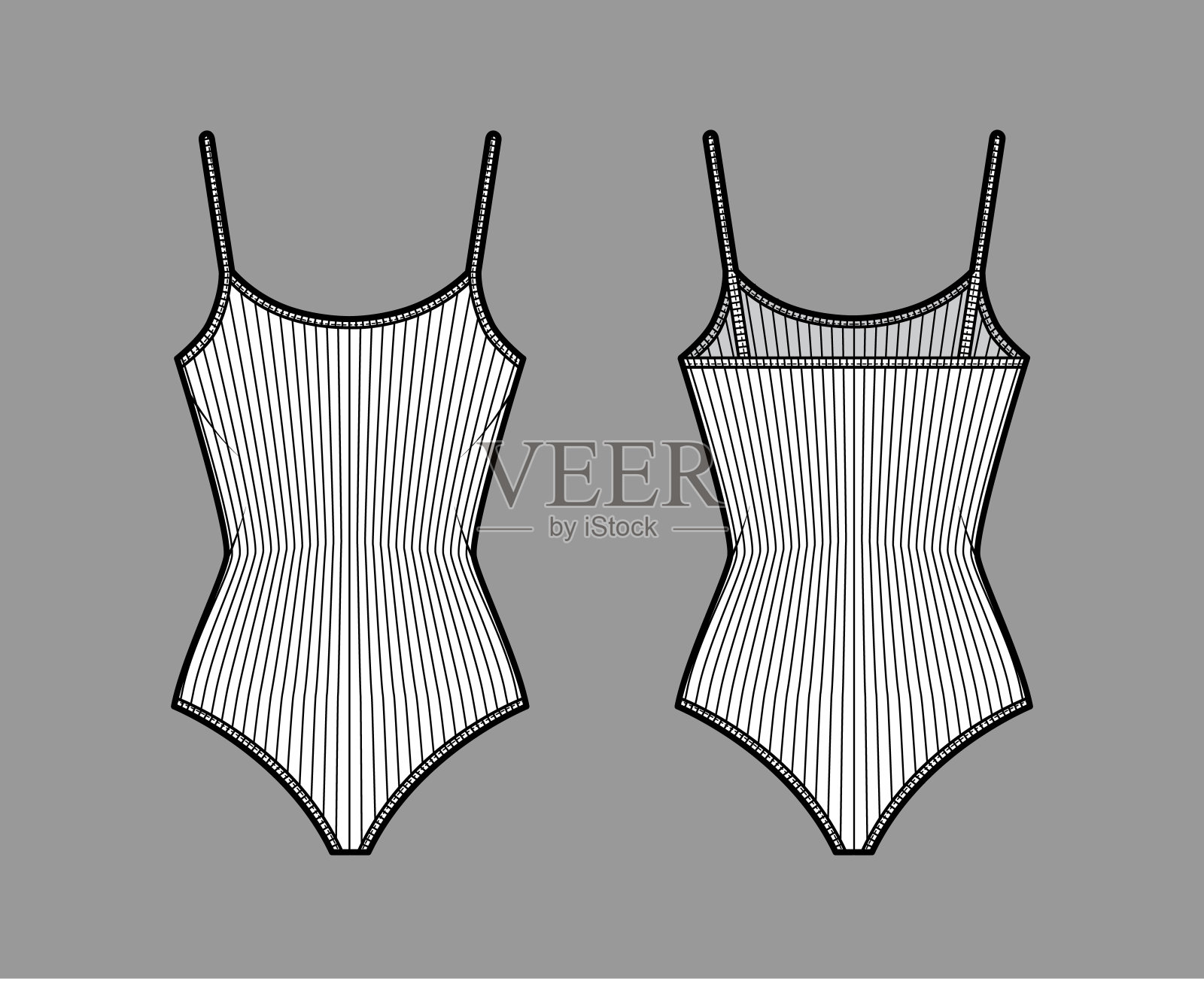 罗纹棉紧身背心技术时尚插图与合身的针织身体，无袖。平用旧卡米插画图片素材