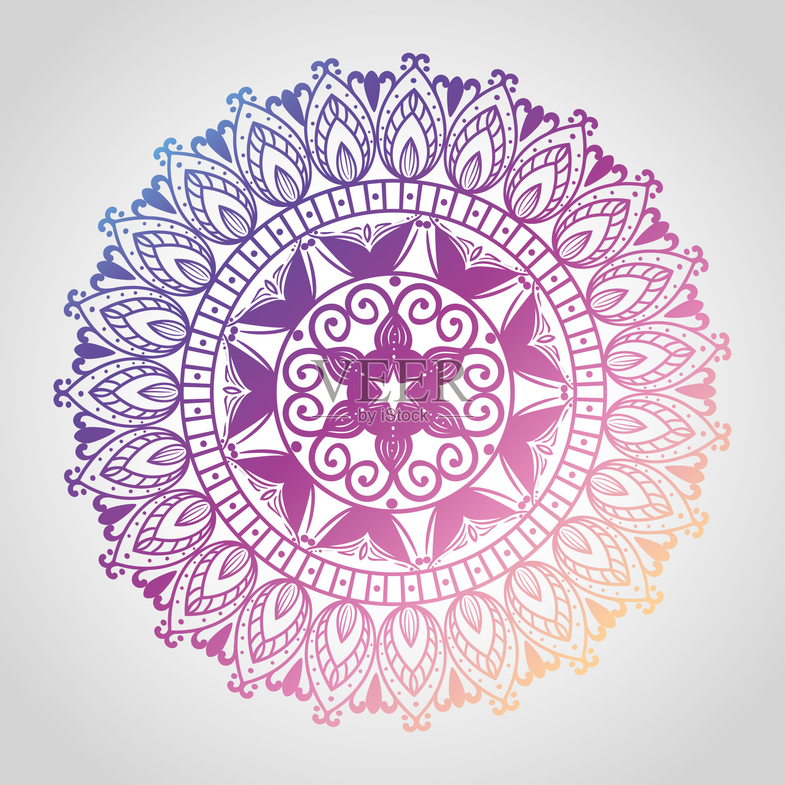 不同颜色的花卉曼陀罗，复古奢华曼陀罗，观赏装饰插画图片素材