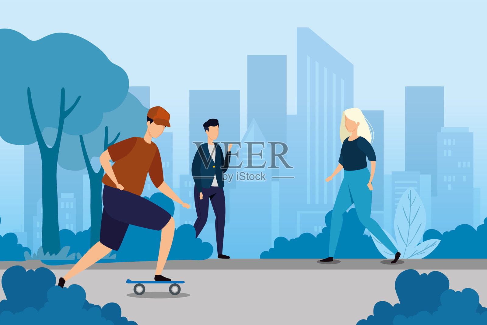 城市场景与人的化身角色插画图片素材