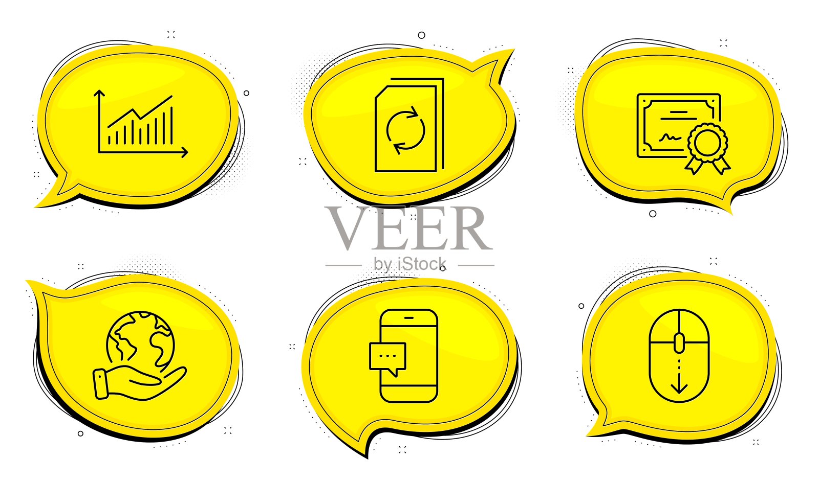 更新文档，向下滚动和智能手机信息图标设置。图形标志。向量图标素材