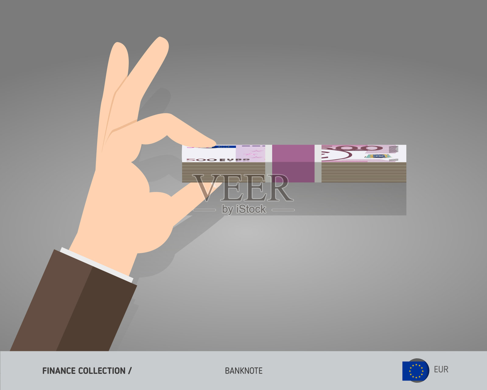 500欧元的纸币。手里拿着一捆钱。平面风格矢量插图。插画图片素材