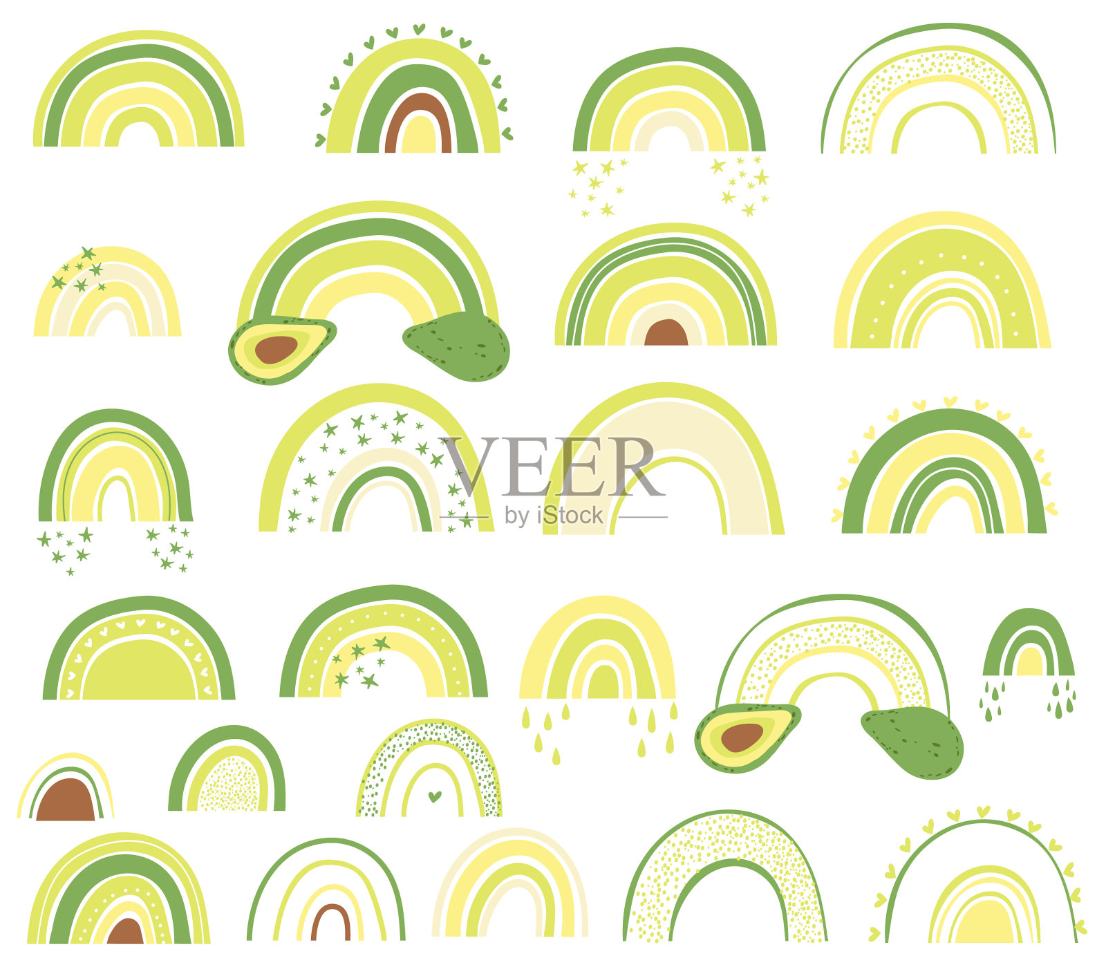 彩虹剪辑艺术与牛油果。矢量插图。插画图片素材