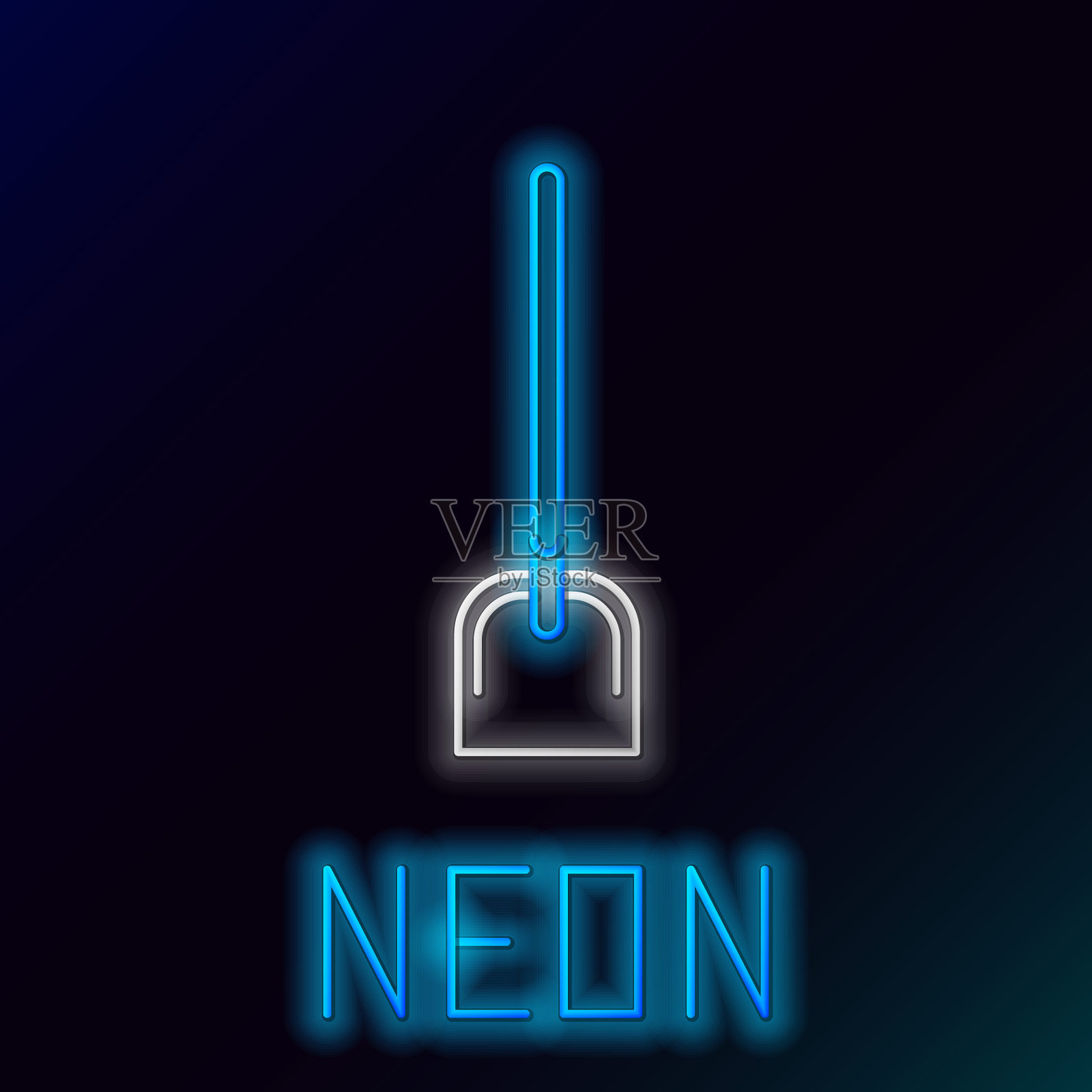 蓝色霓虹灯线铲子图标孤立在黑色背景。园艺工具。园艺、农业、农业的工具。色彩斑斓的轮廓的概念。矢量图插画图片素材