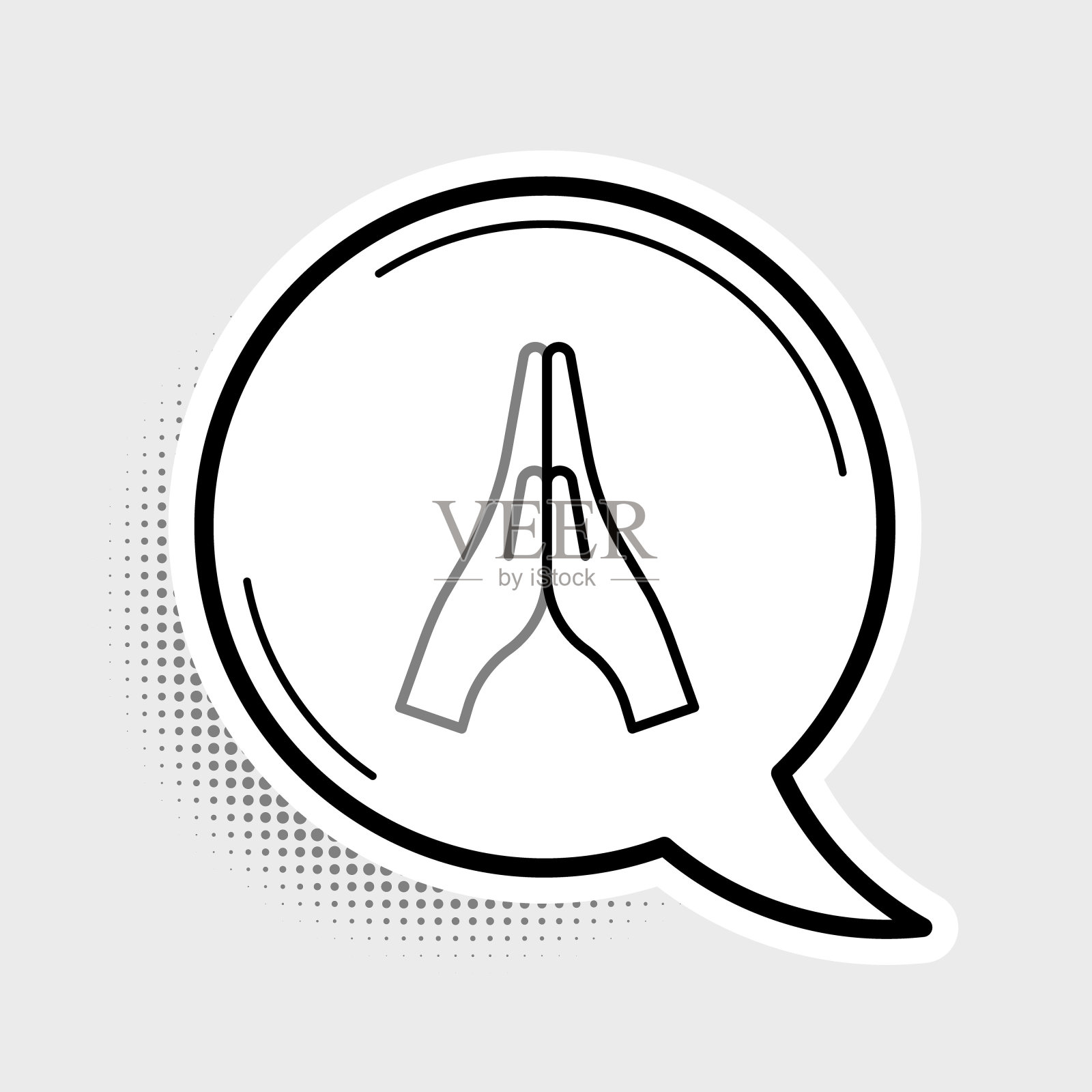 线手在祈祷位置图标孤立在灰色背景。带着信心和希望向上帝祈祷。色彩斑斓的轮廓的概念。向量插画图片素材