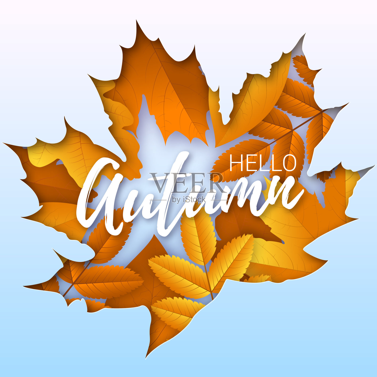 你好秋纸艺术海报插画图片素材