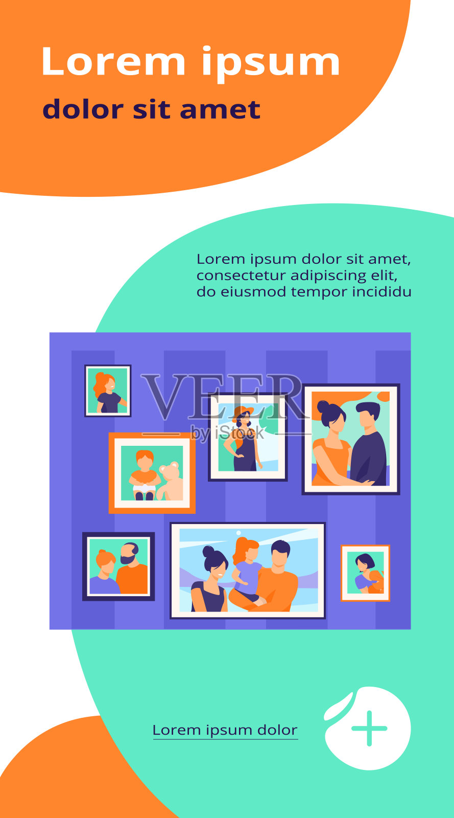 挂在墙上的相框里的全家福照片设计模板素材