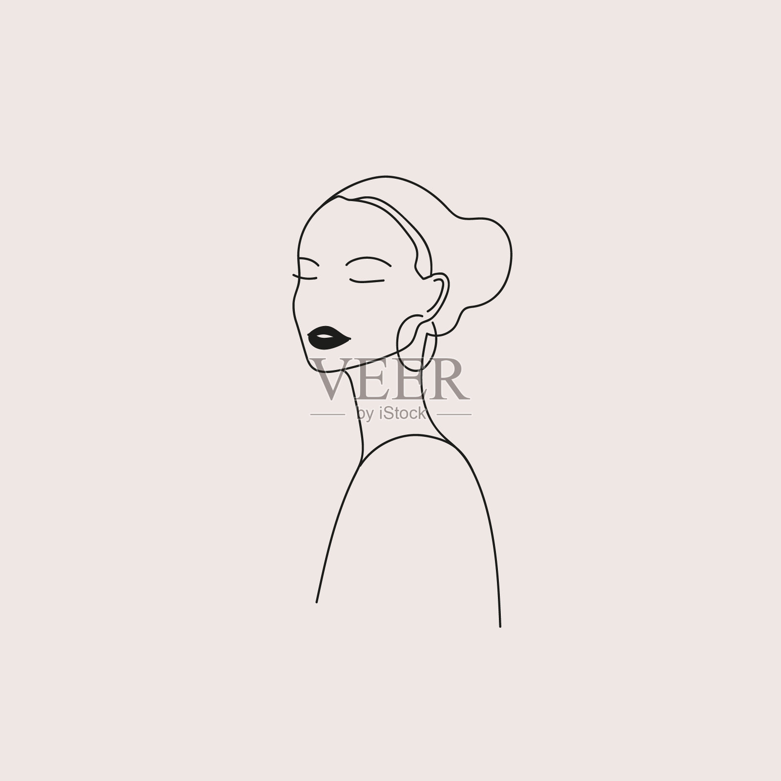 矢量极简线性女性插画，抽象连续线条画脸。现代一线艺术，女性肖像。用于社交网络，海报，墙上艺术，手提袋，t恤打印，贴纸插画图片素材