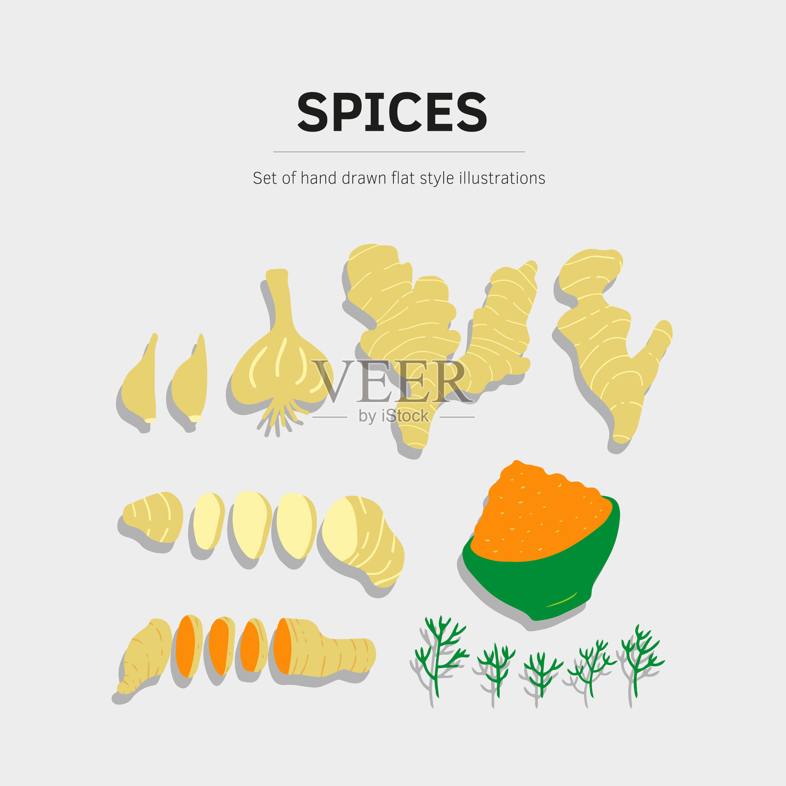 香料药草健康食品集孤立插画图片素材