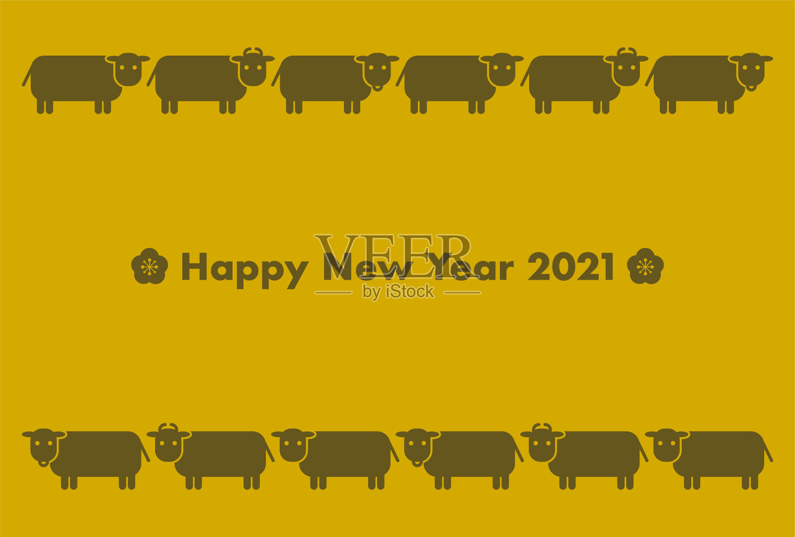 2021年贺年卡。牛年。牛的矢量插图图案。简单的设计。插画图片素材