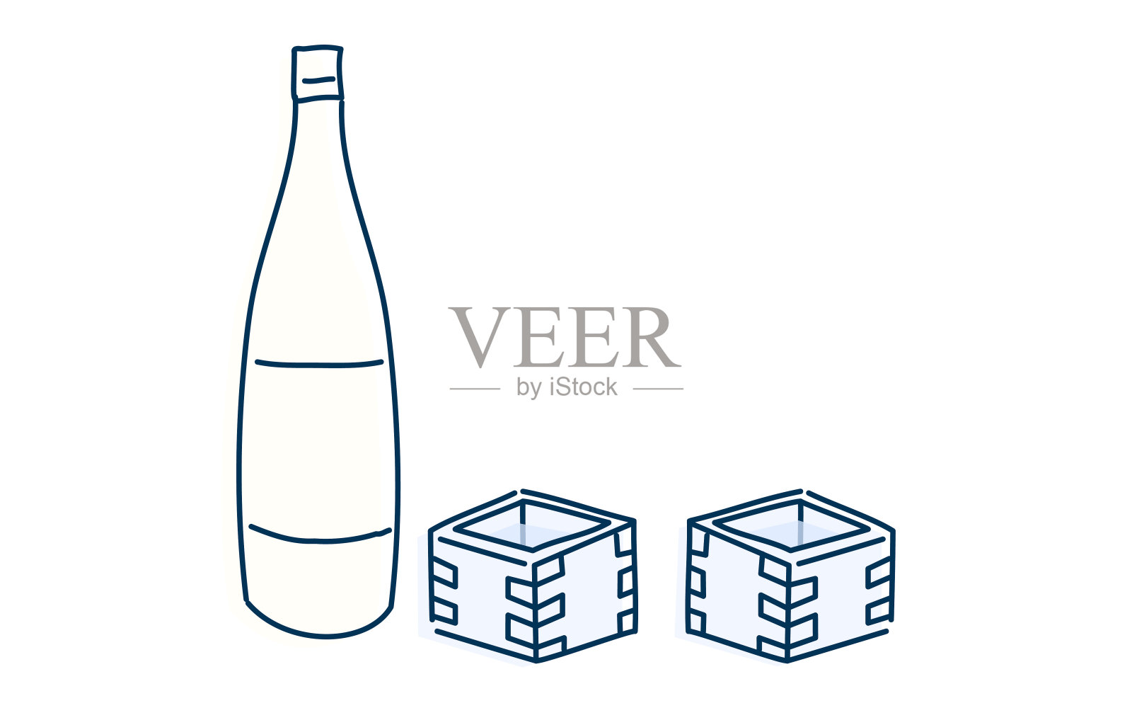 两个人喝清酒的图像插图插画图片素材