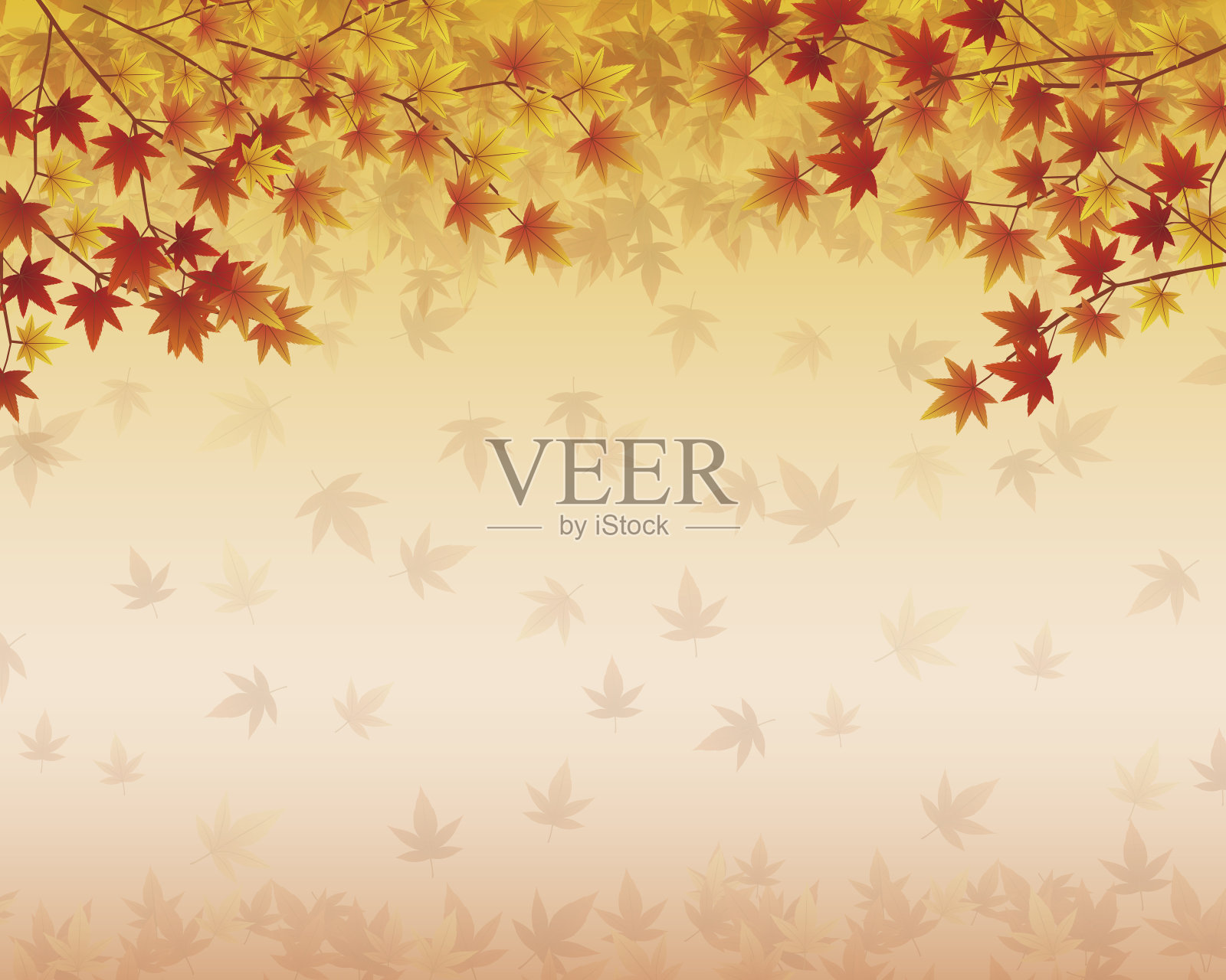 梯度背景与秋天的树叶飘落插画图片素材