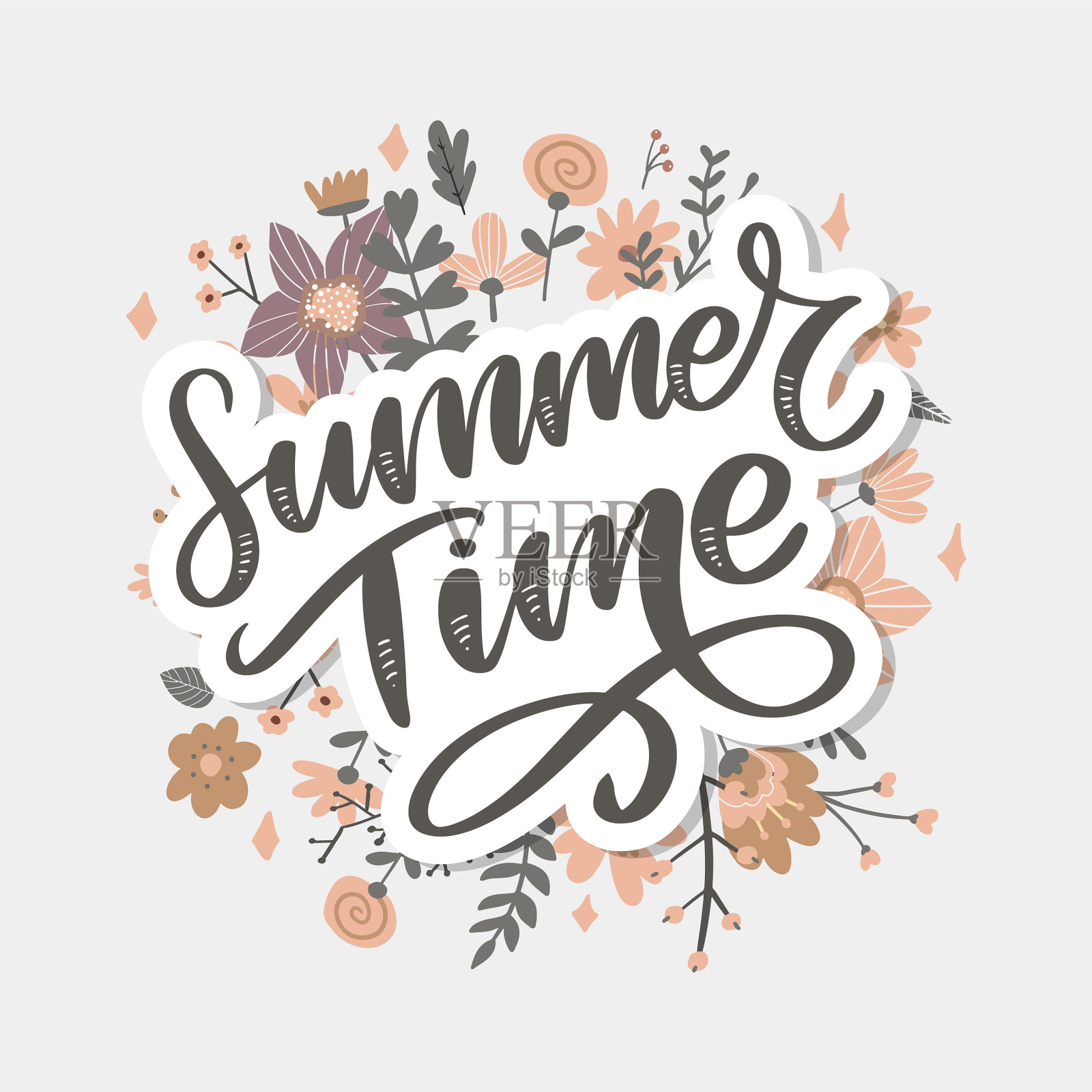 绿色的夏季信花在现代风格插画图片素材