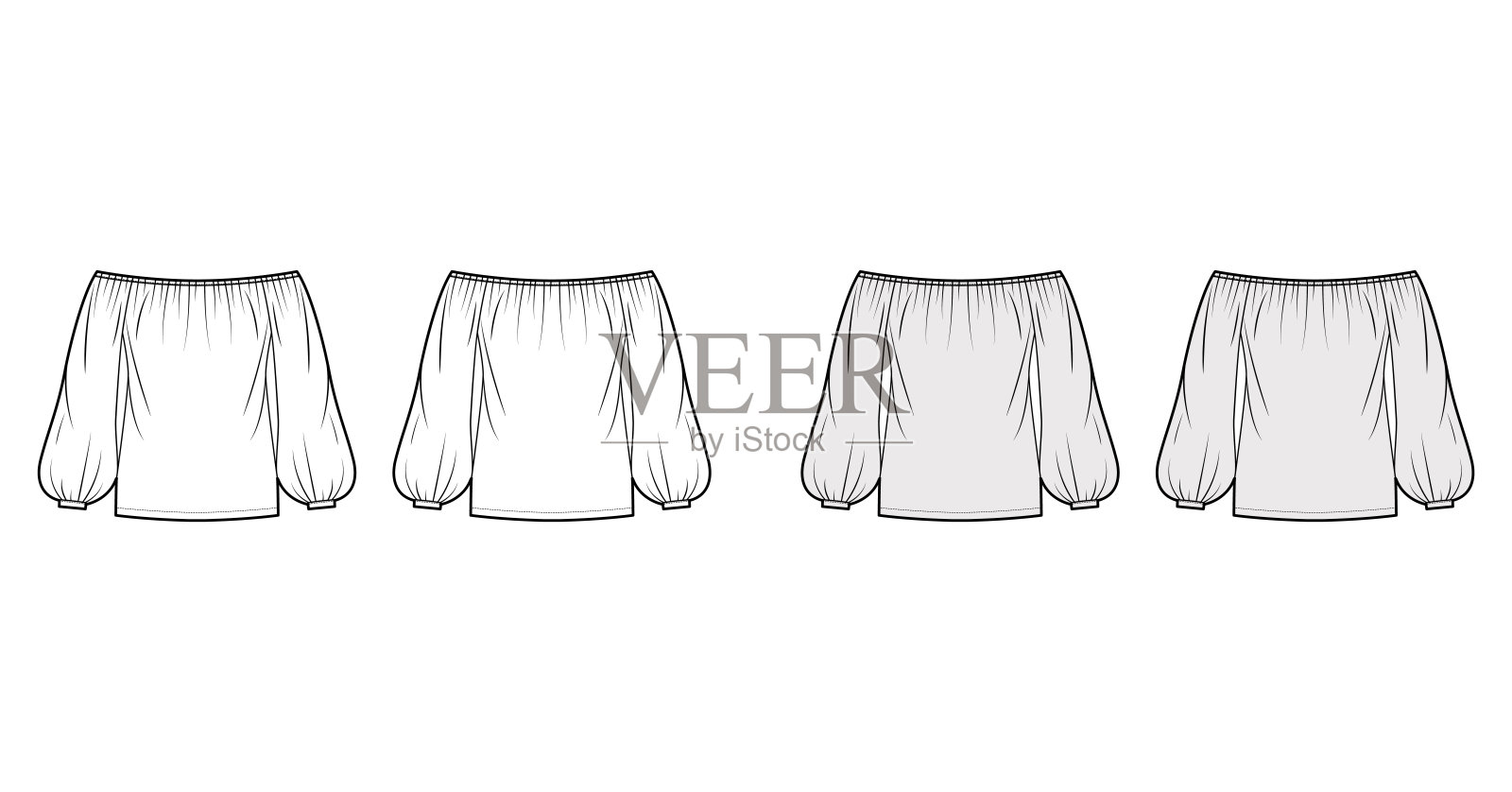 露肩衬衫技术时尚插图与长波浪袖，弹性领口，超大插画图片素材