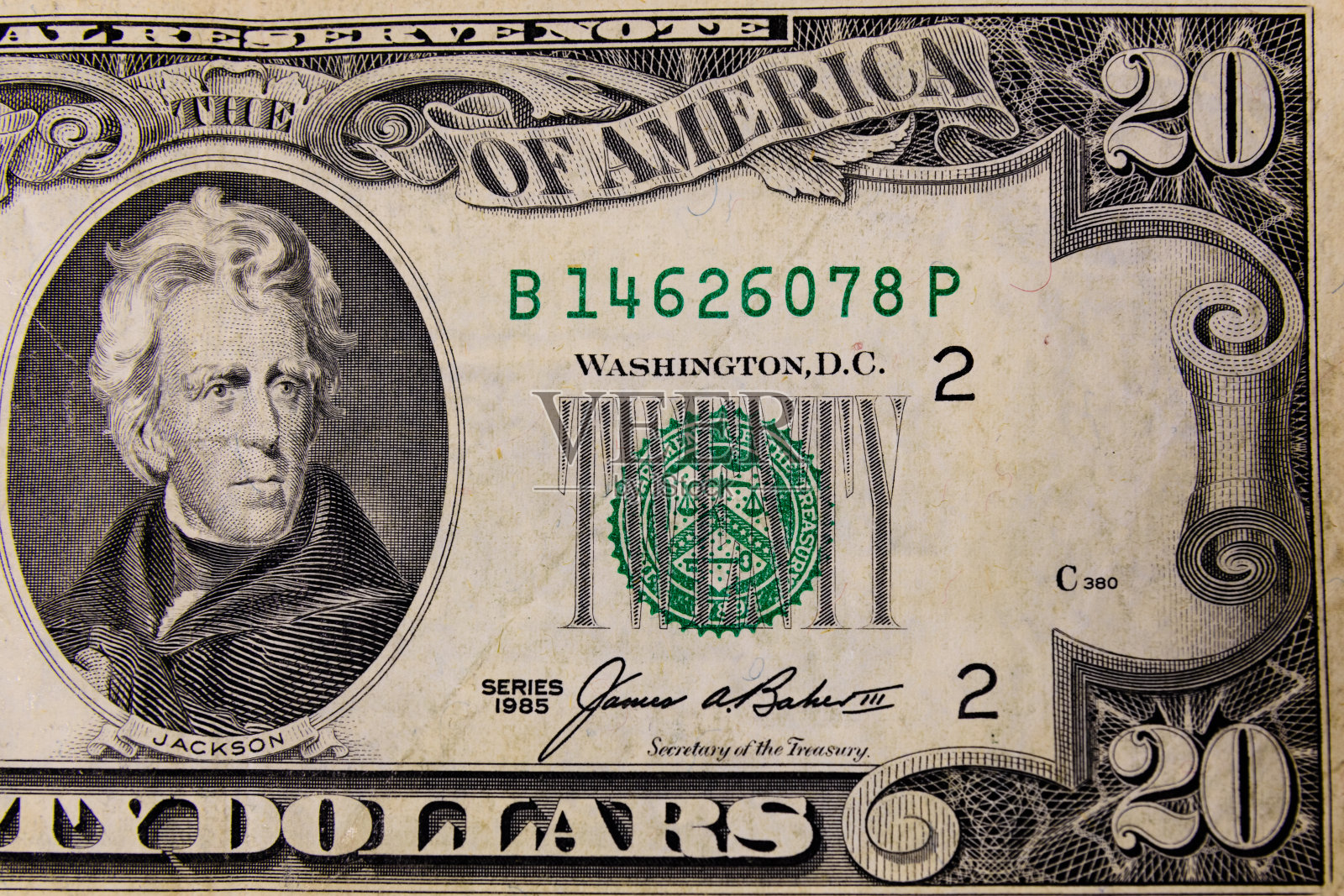 美国20美元钞票的特写照片摄影图片