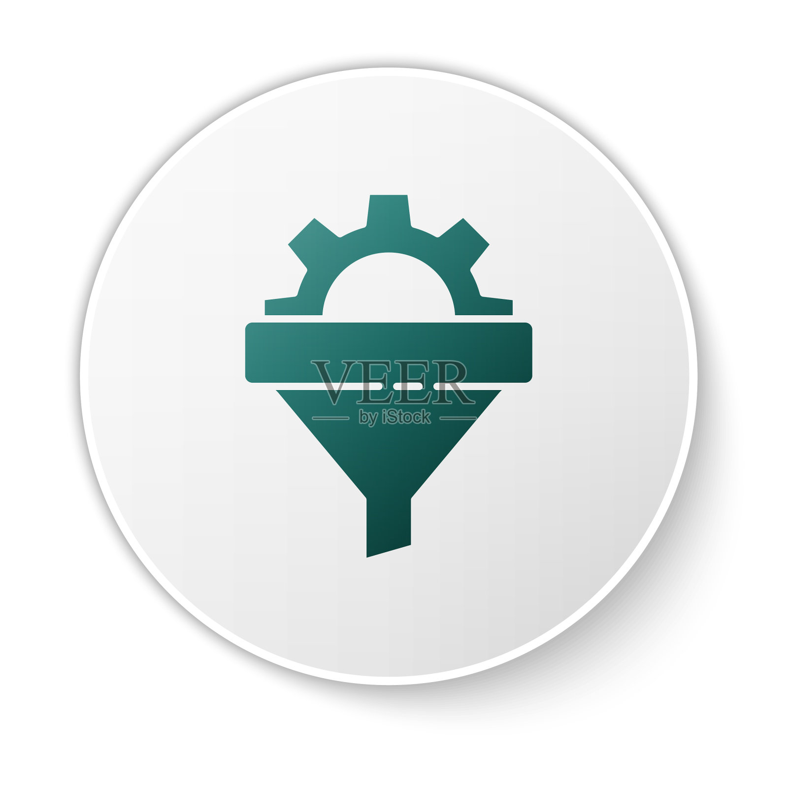 绿色销售漏斗，箭头指向市场和图标素材