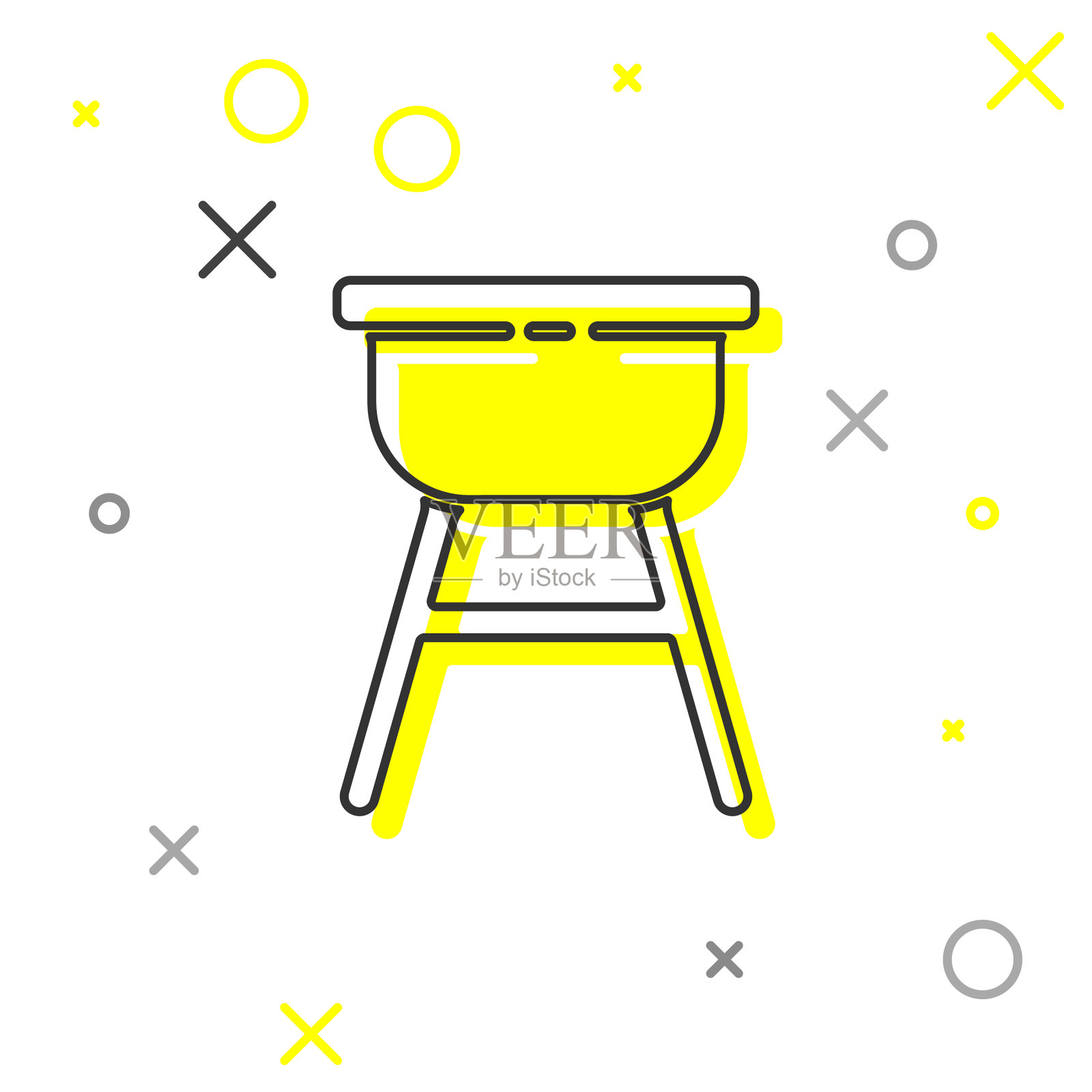 灰色线烧烤架图标孤立在白色插画图片素材