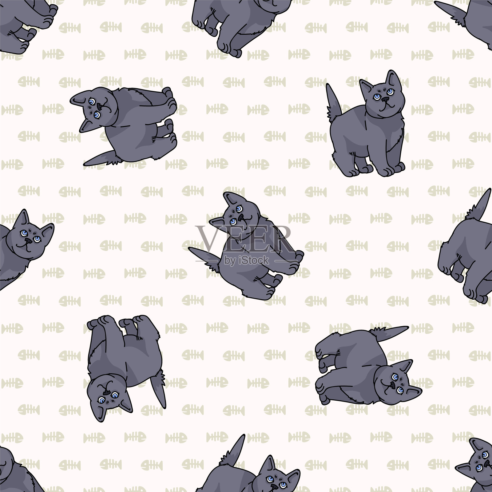 可爱的卡通英国短毛猫无缝插画图片素材
